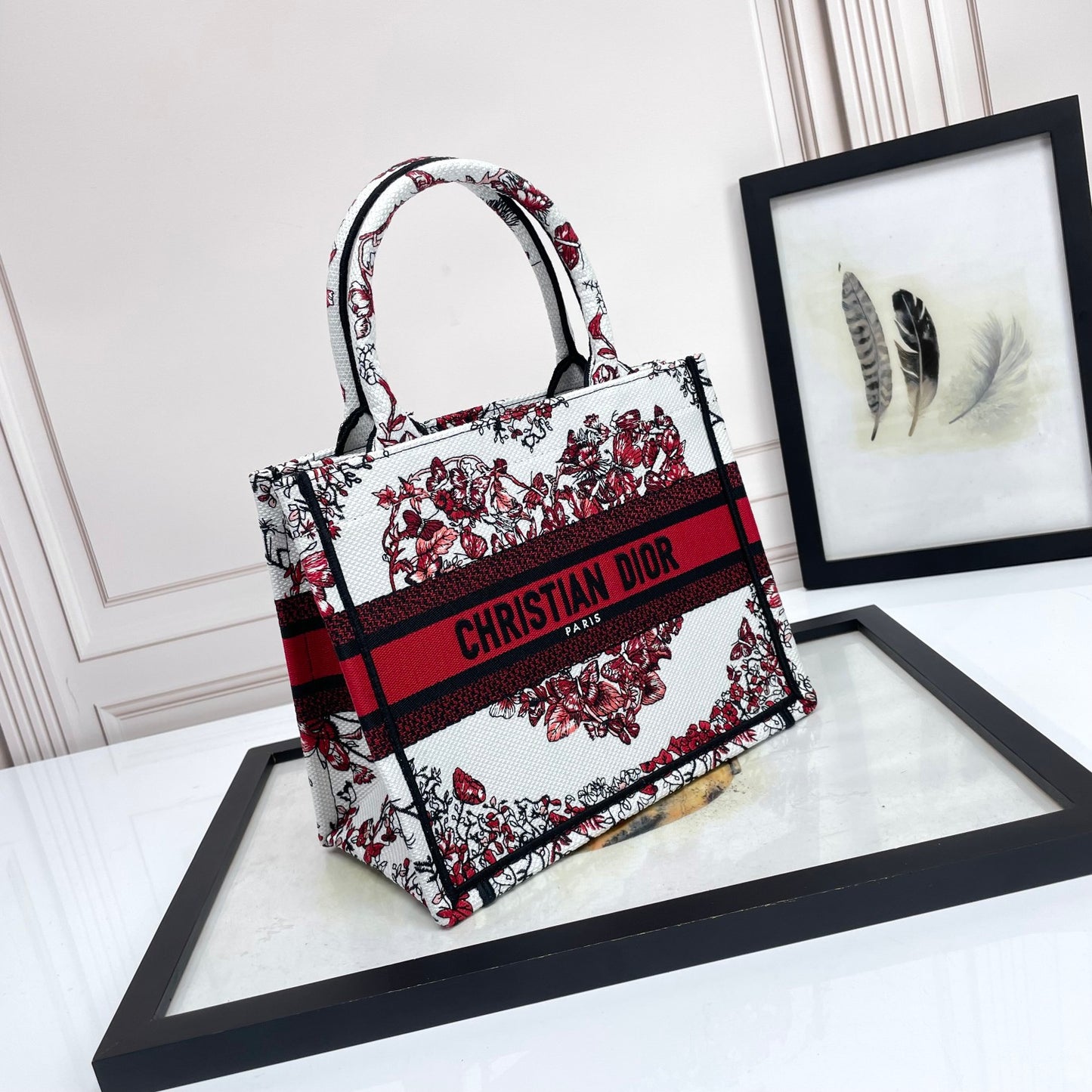 Christian Dior Book Tote - Heart Pattern Canvas Bag - Red and White