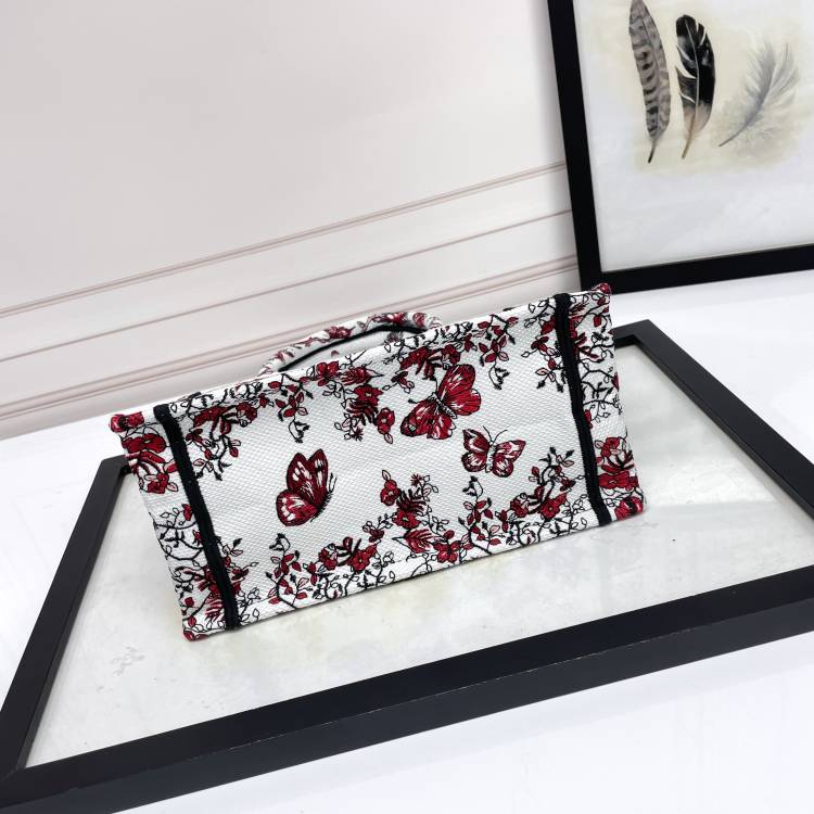 Christian Dior Book Tote Bag - White and Red Heart Motif Embroidery