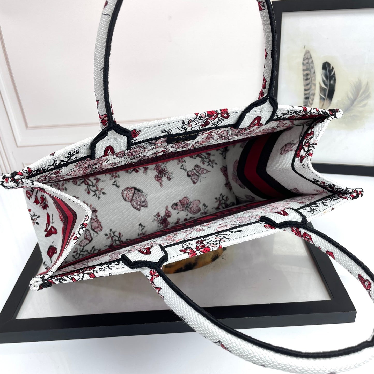 Christian Dior Book Tote - Heart Pattern Canvas Bag - Red and White
