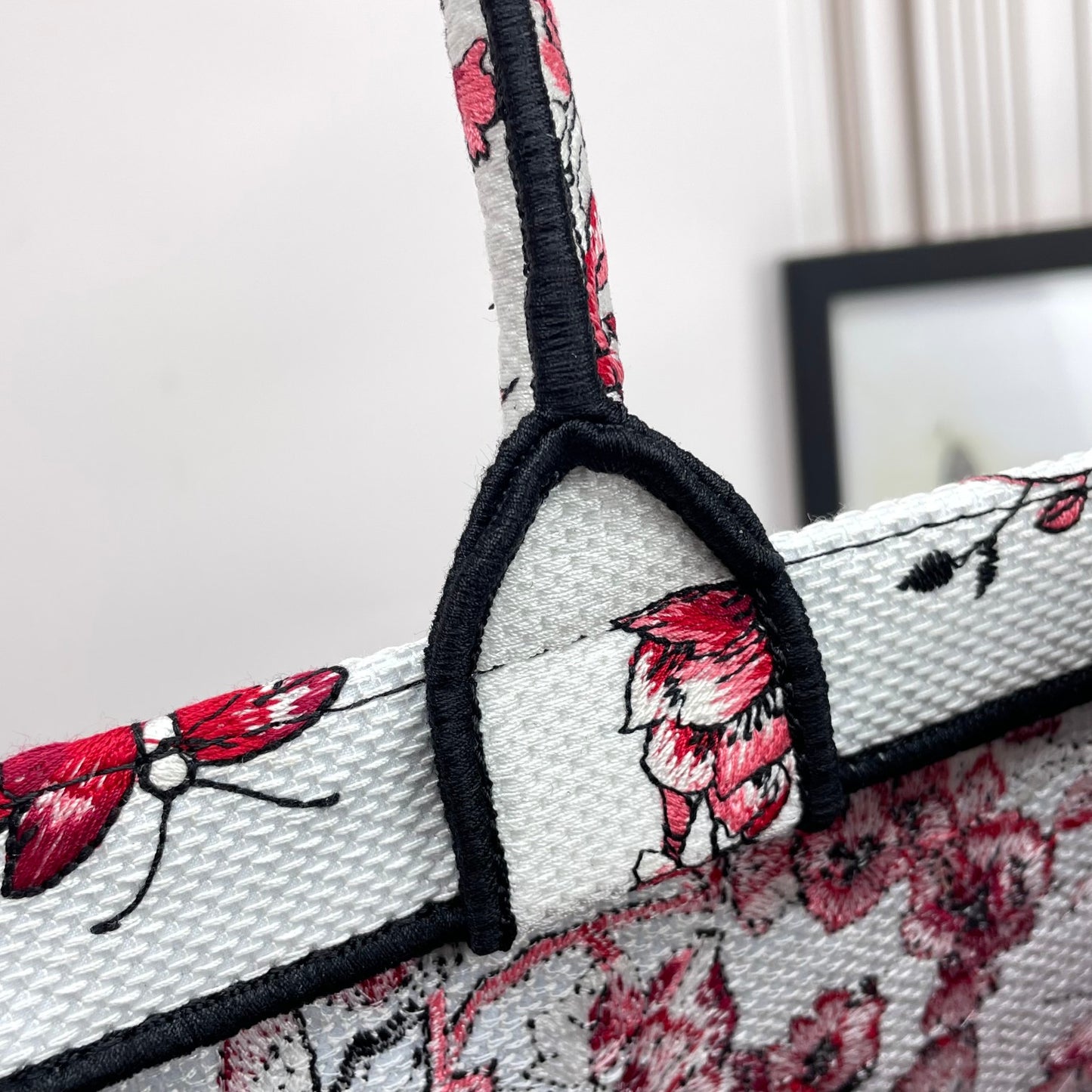 Christian Dior Medium Book Tote - Red and White Butterfly Embroidered Canvas
