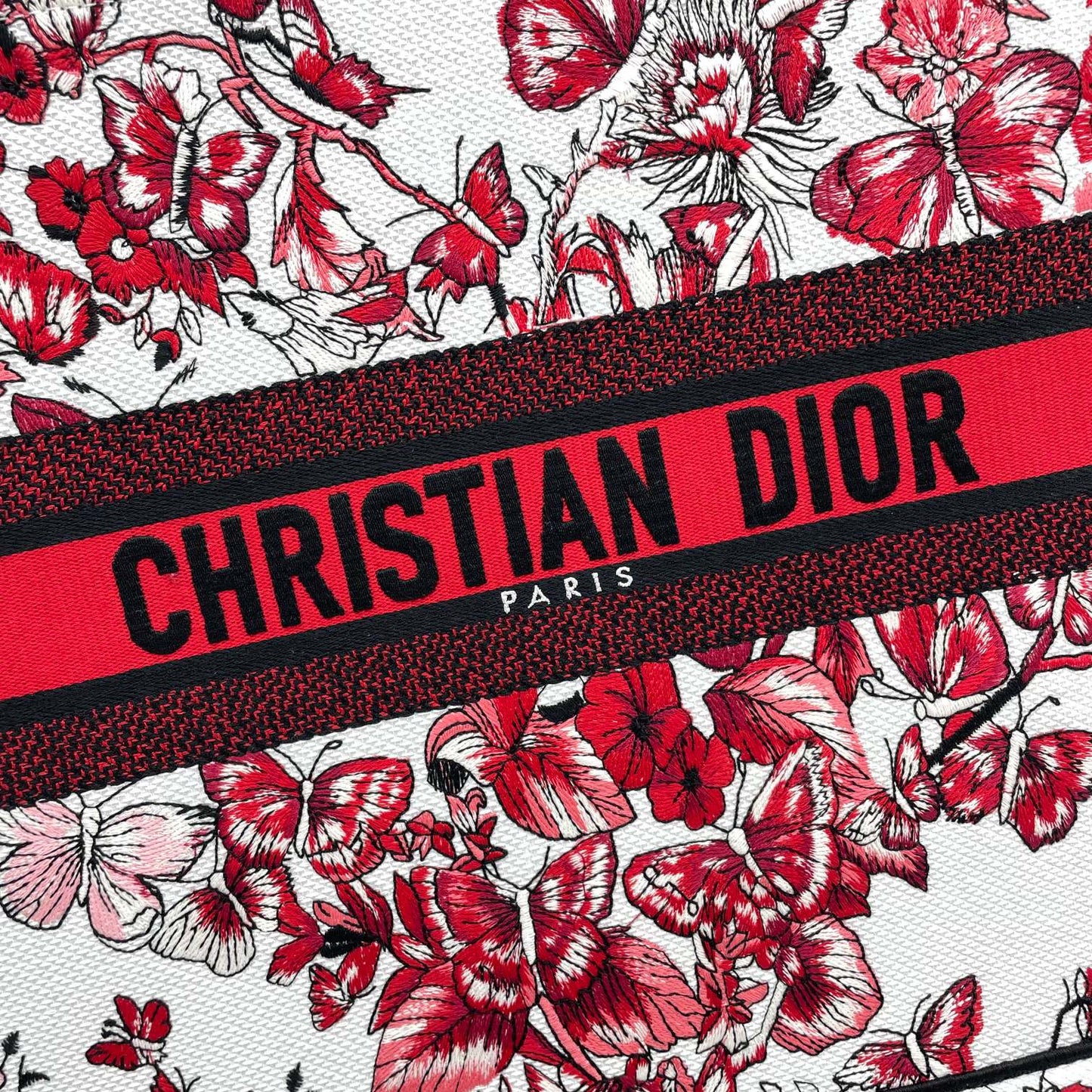 Christian Dior Medium Book Tote Bag with Red Butterfly Embroidery