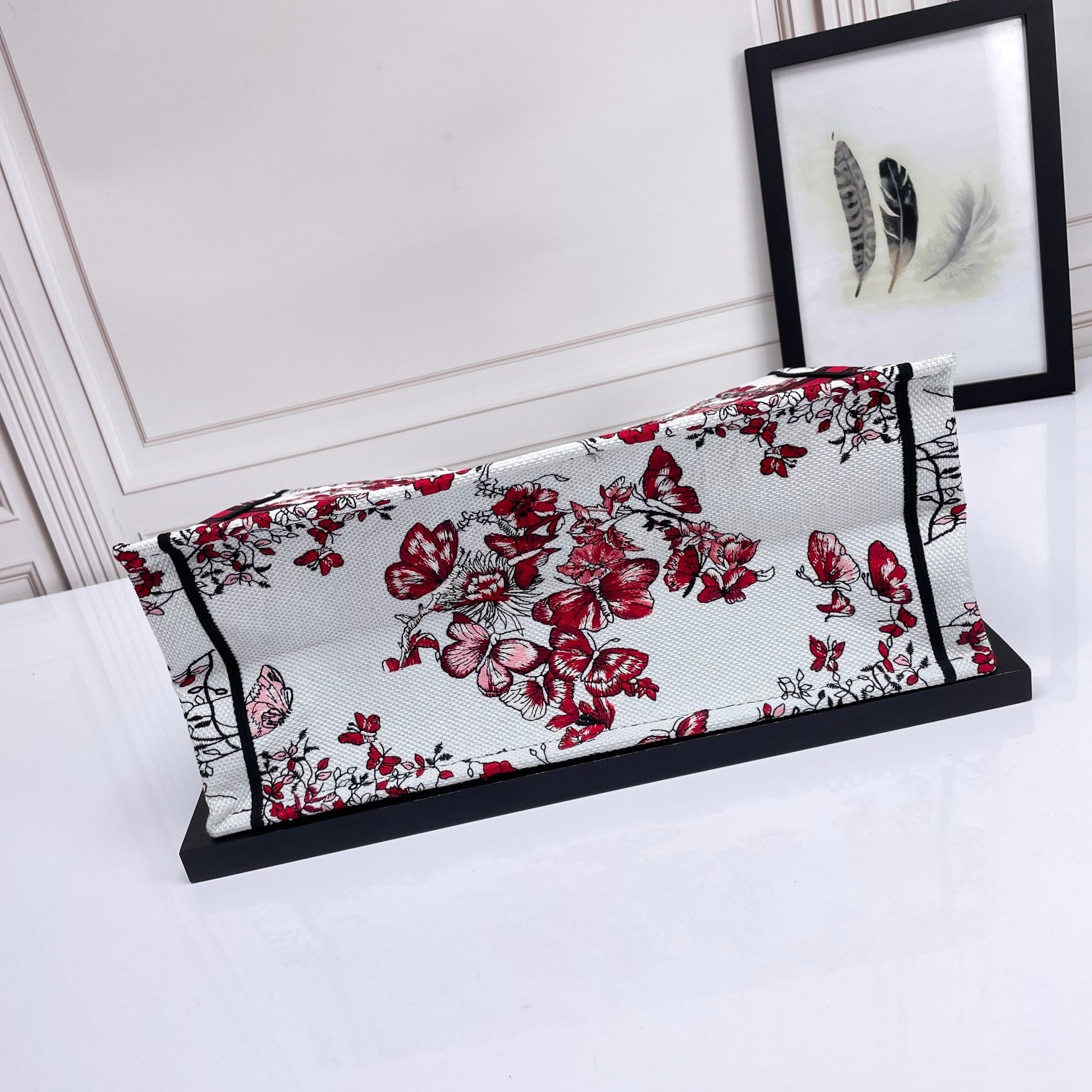 Christian Dior Medium Book Tote Bag with Red Butterfly Embroidery