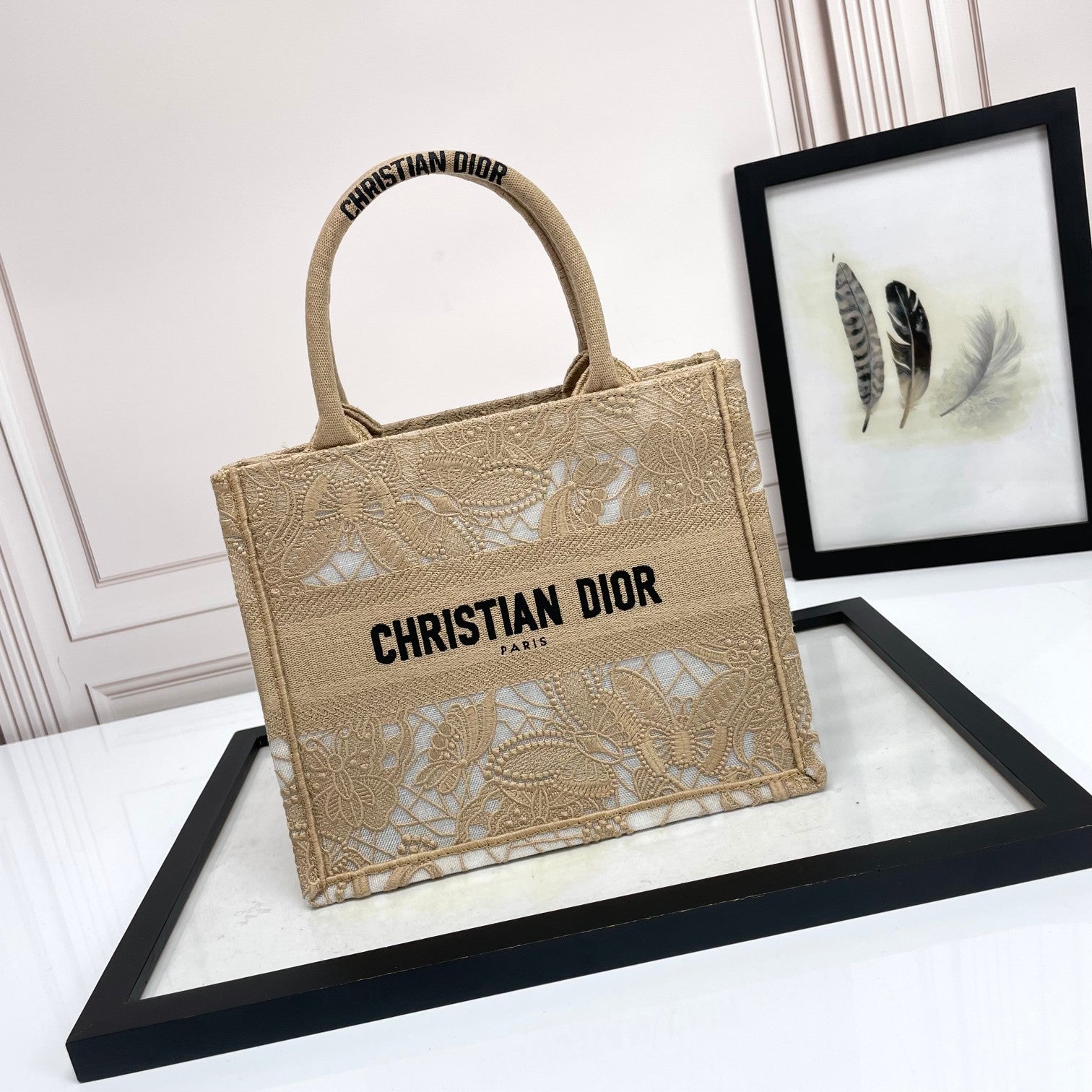 Christian Dior Medium Book Tote - Beige Embroidered Canvas Handbag