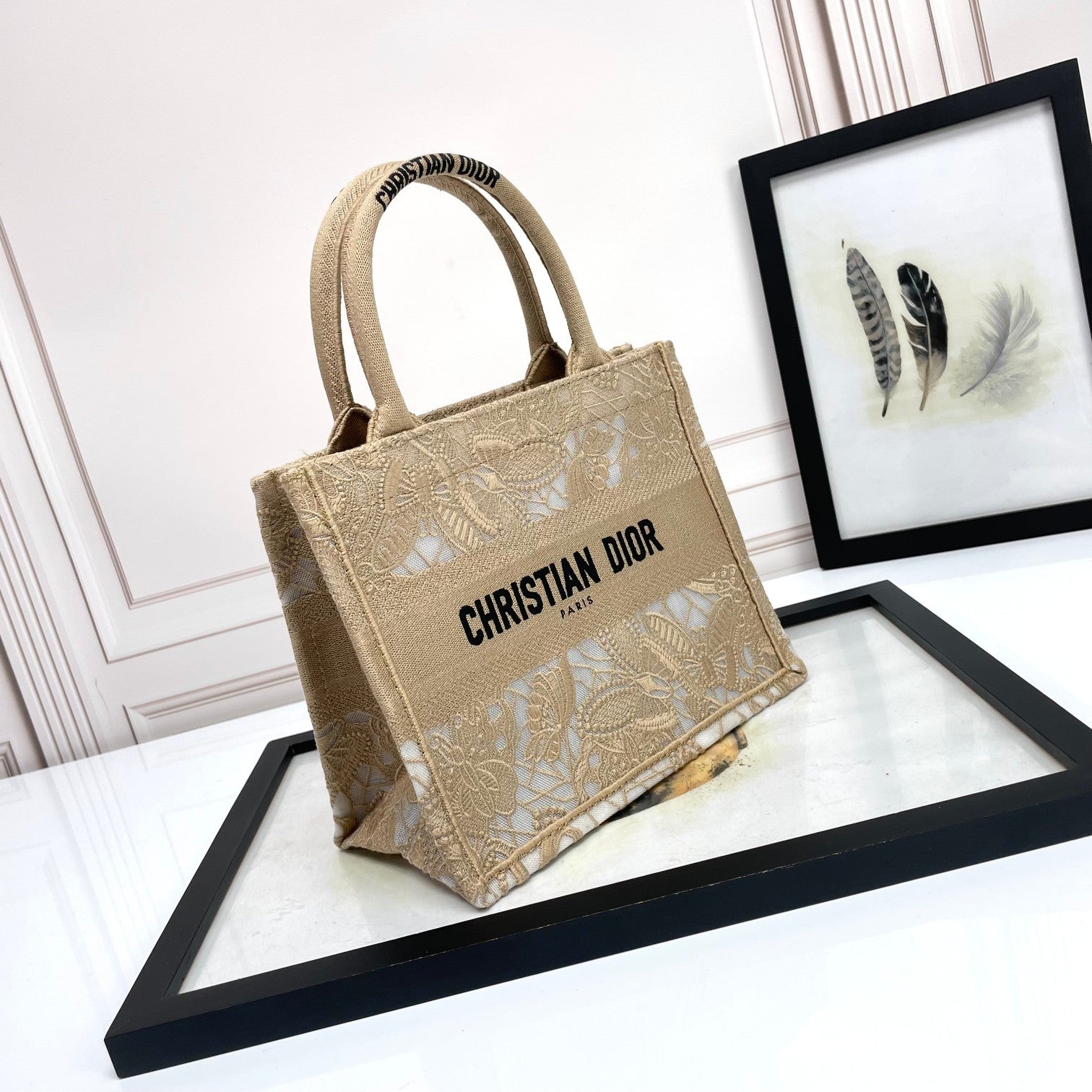 Christian Dior Medium Book Tote - Beige Embroidered Canvas Handbag