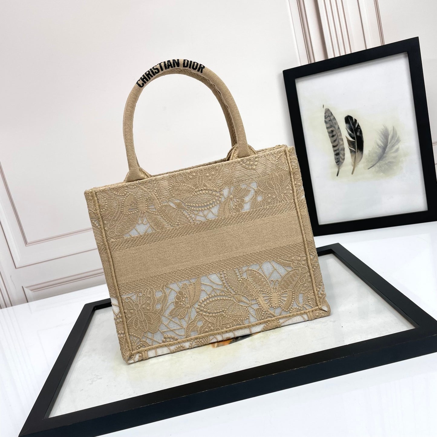 Christian Dior Medium Book Tote - Beige Embroidered Canvas Handbag