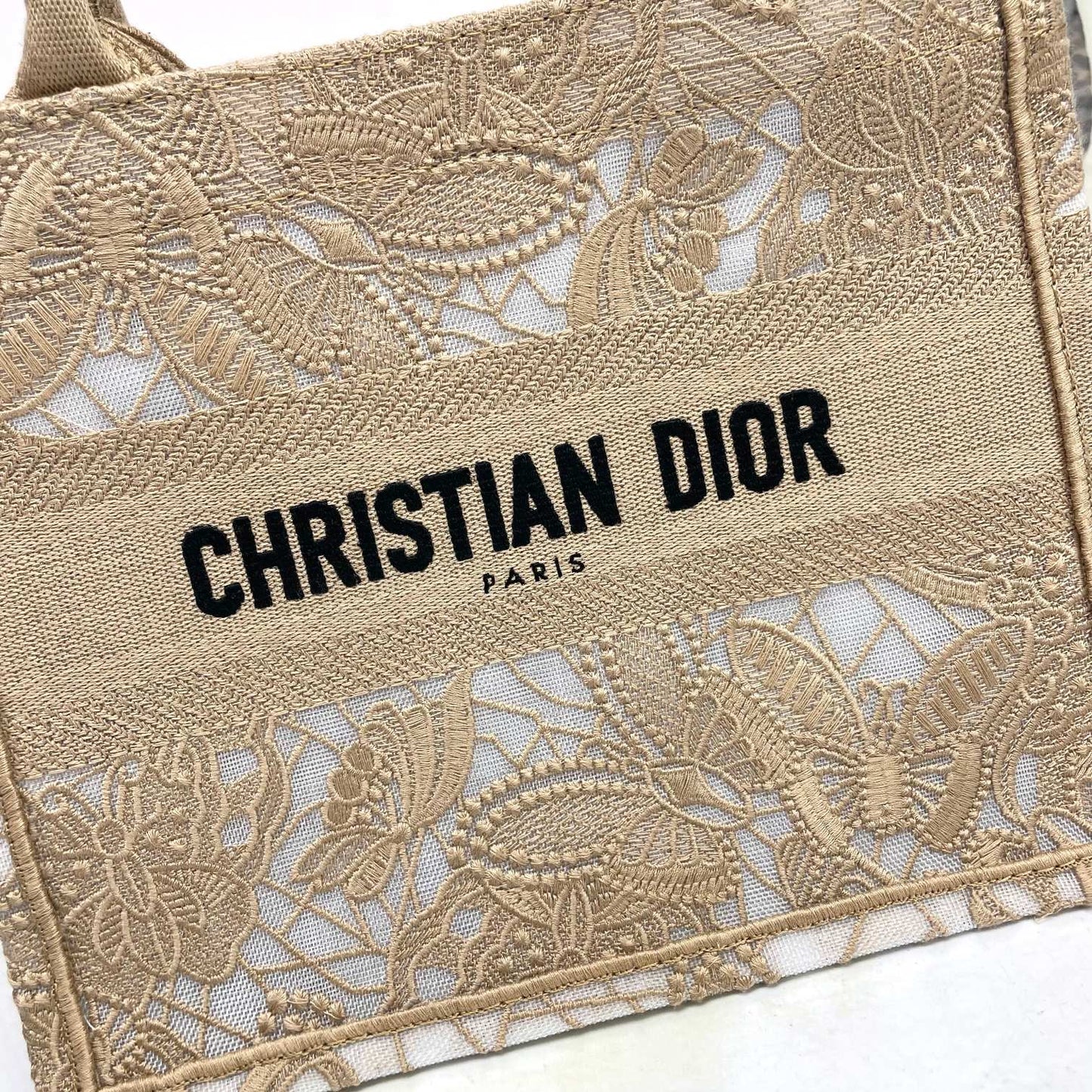Christian Dior Small Book Tote Bag in Beige Lace Embroidery
