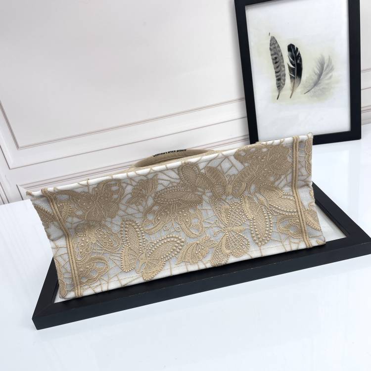 Christian Dior Medium Book Tote Beige Embroidered Canvas Tote Bag