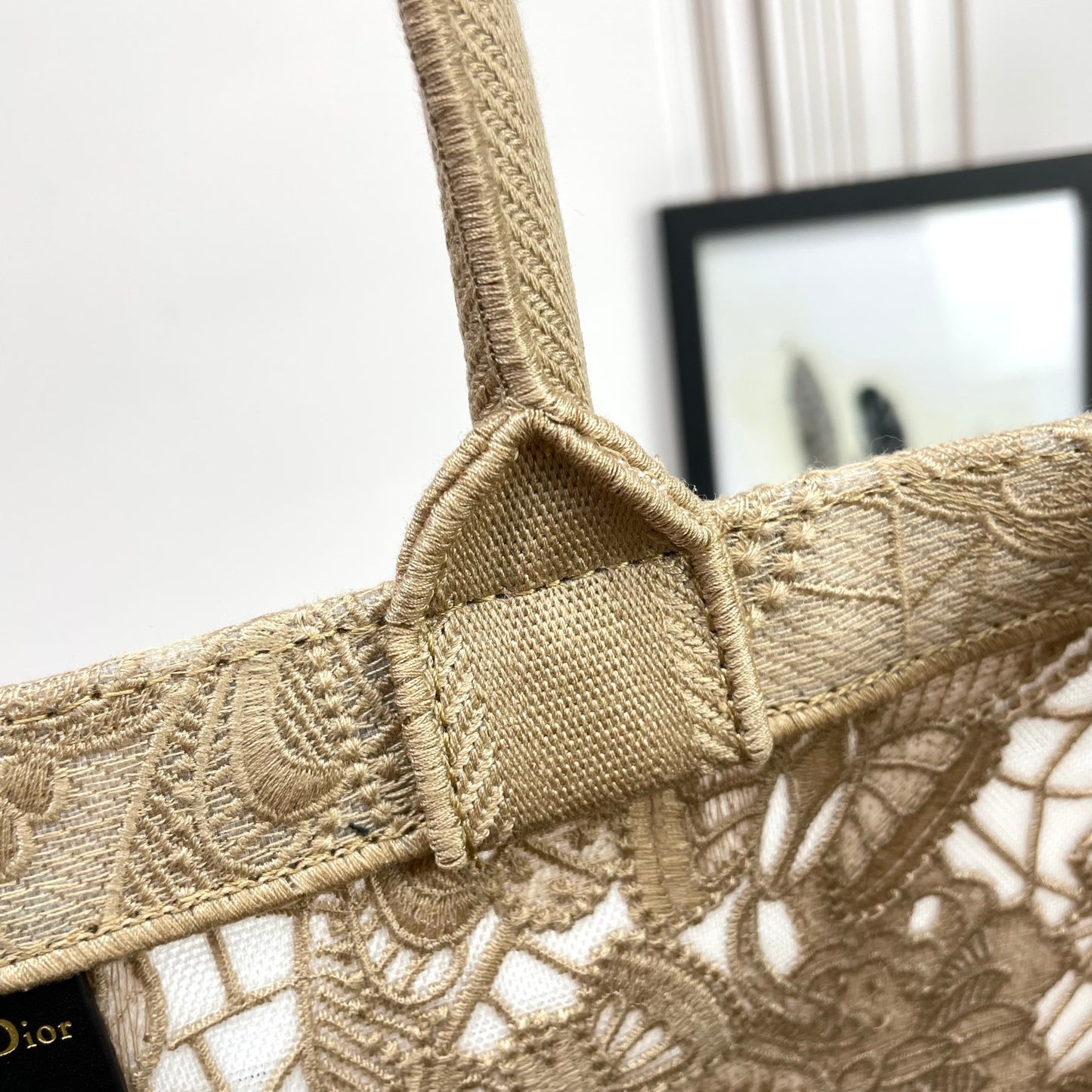 Christian Dior Medium Book Tote - Beige Canvas with White Lace Embroidery