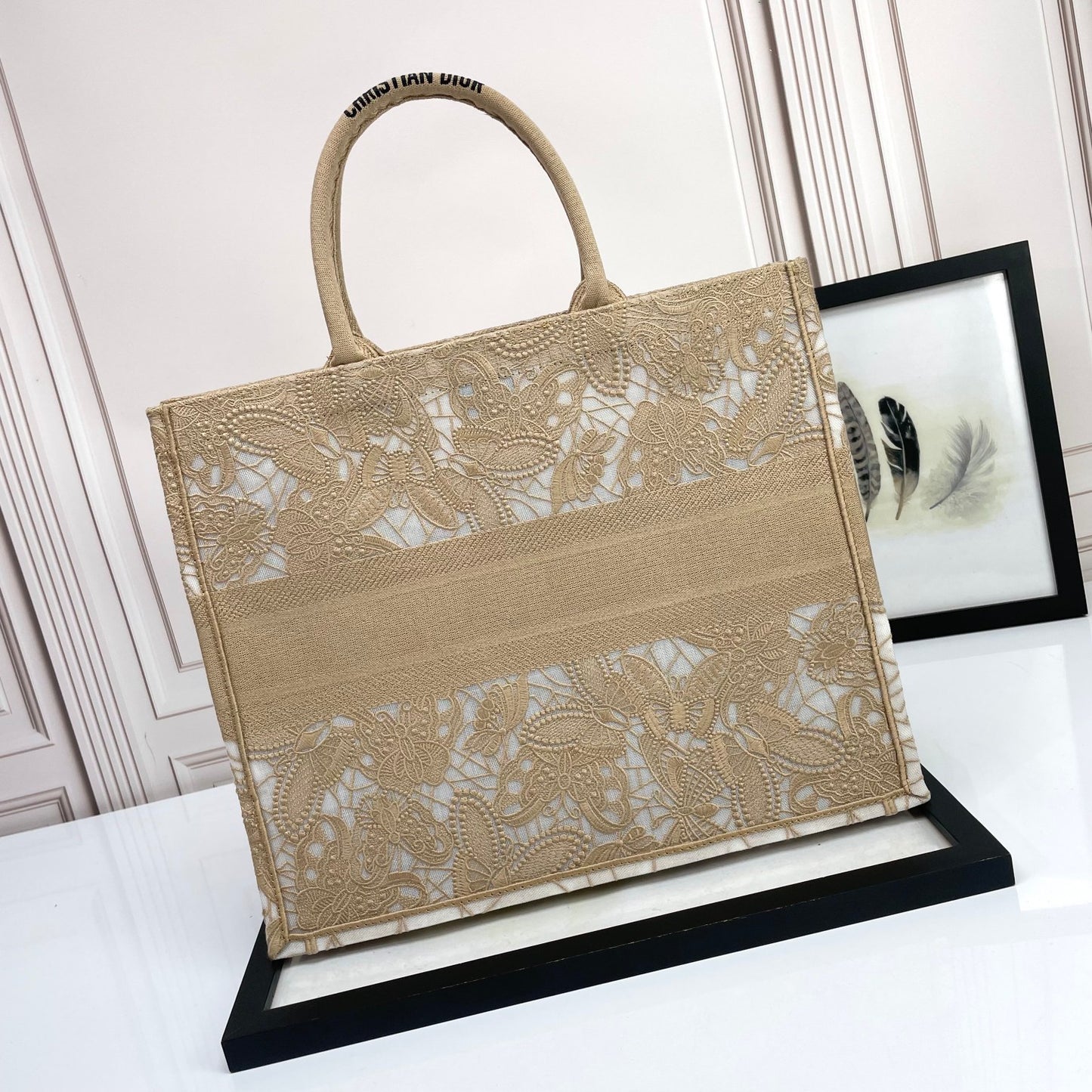 Christian Dior Book Tote Medium Beige Canvas with Cannage Embroidery