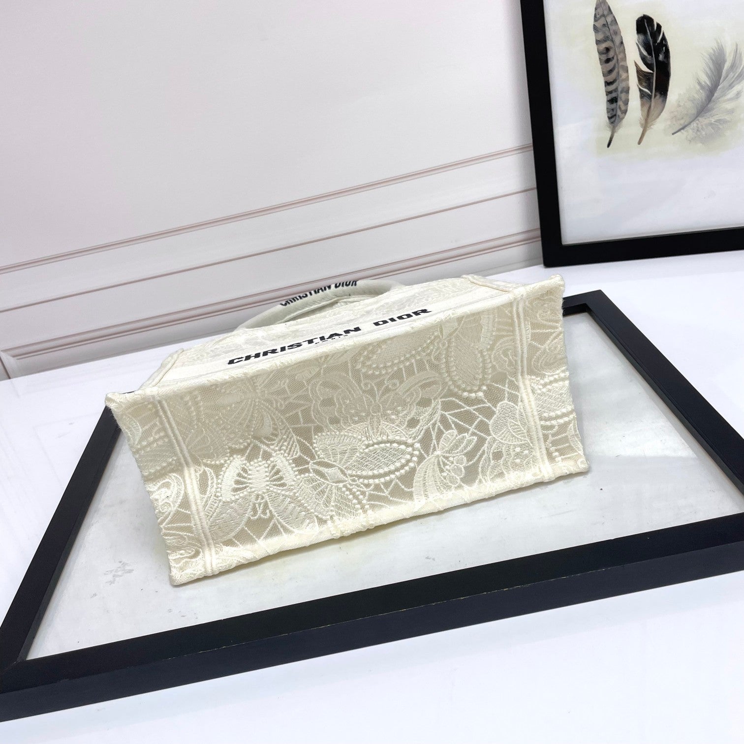 Christian Dior White Embroidered Book Tote Bag