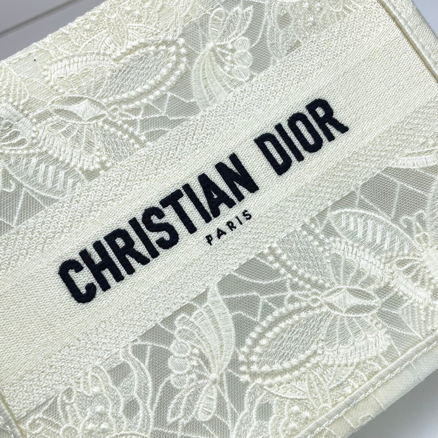 Christian Dior Small Book Tote Bag White Embroidered Canvas