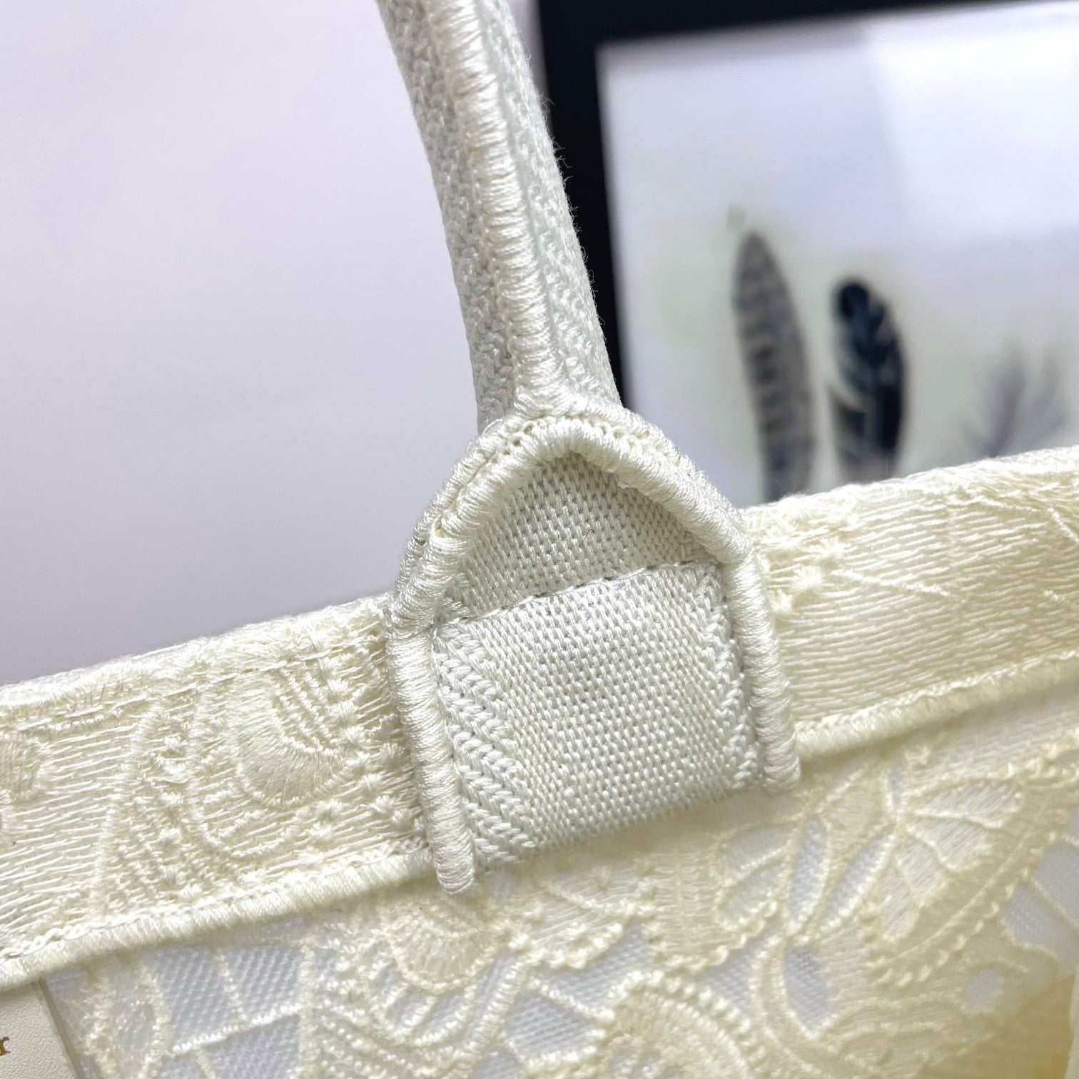 Christian Dior Small Book Tote Bag White Embroidered Canvas