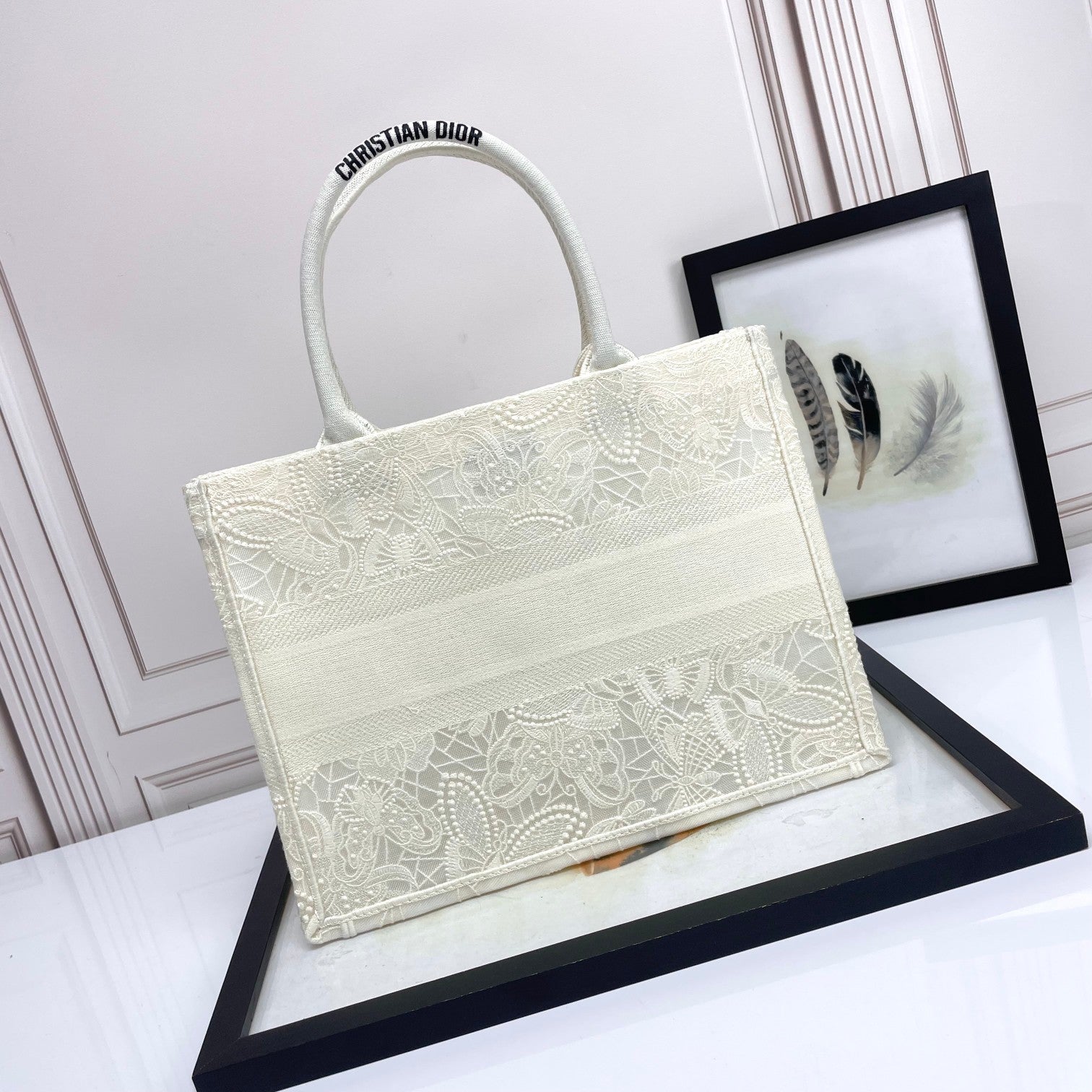 Christian Dior Book Tote - White Embroidered Paisley Canvas Bag