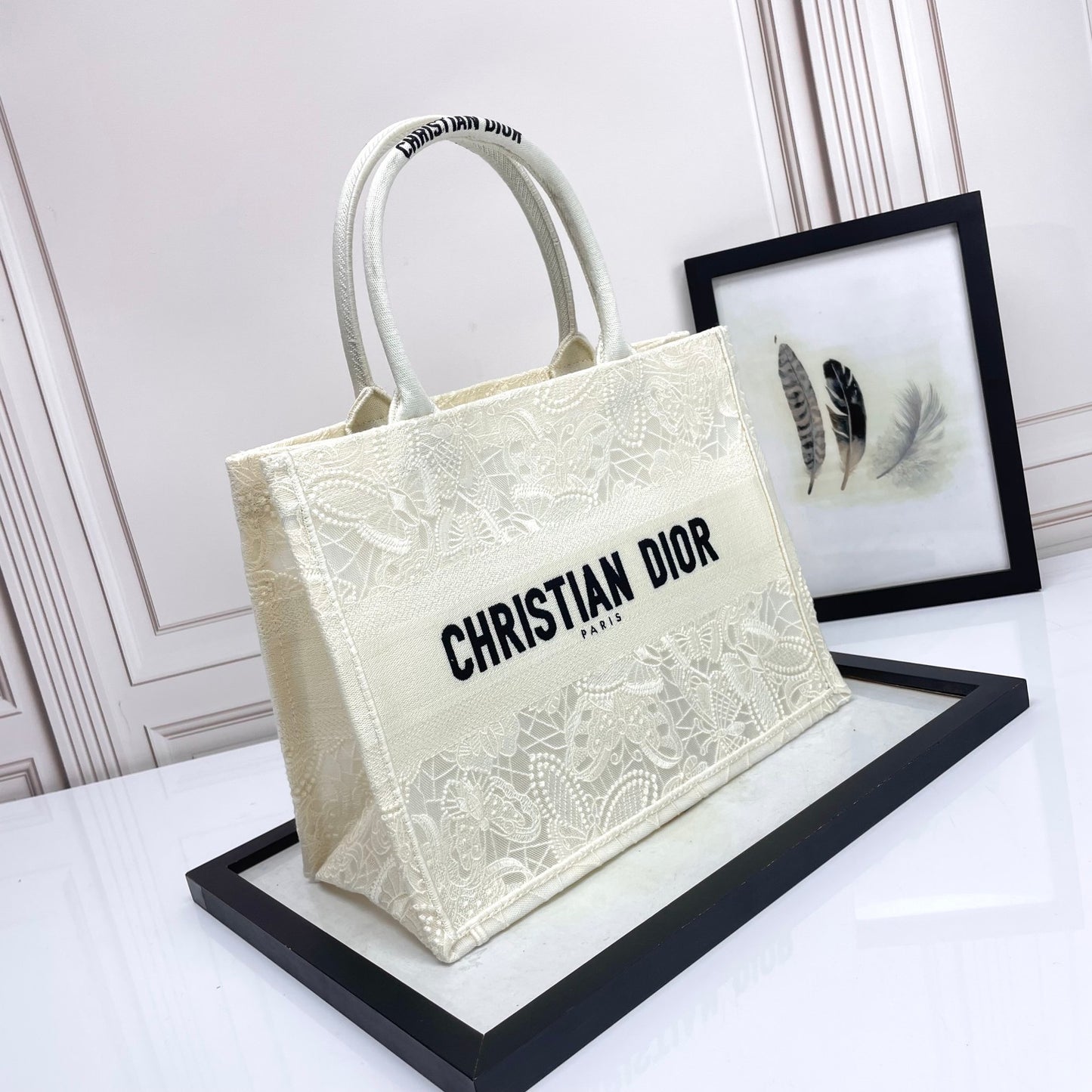 Christian Dior Book Tote - White Embroidered Paisley Canvas Bag