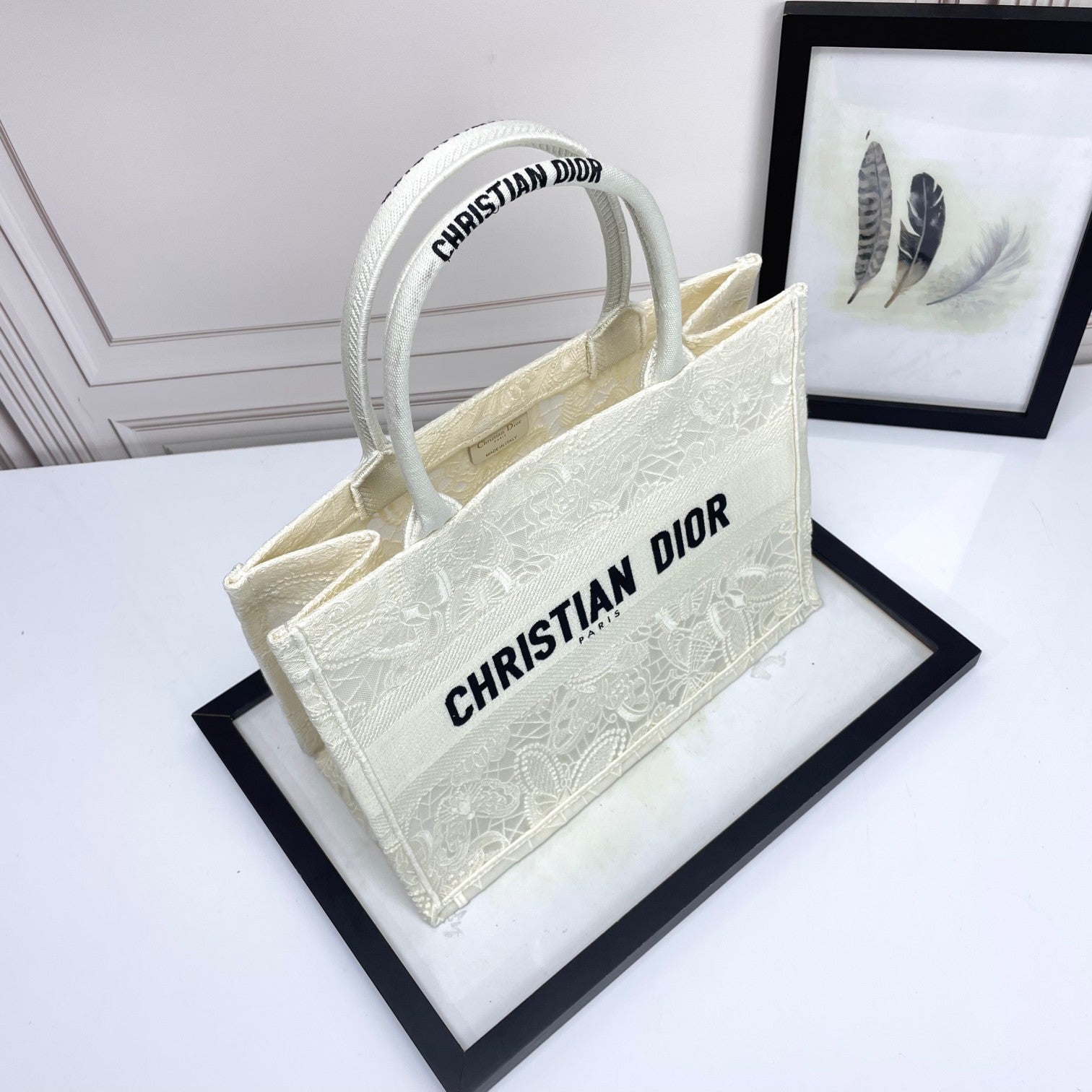 Christian Dior Book Tote - White Embroidered Paisley Canvas Bag
