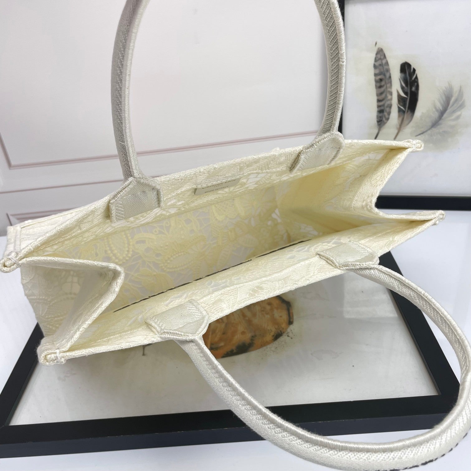 Christian Dior White Embroidered Canvas Book Tote Bag