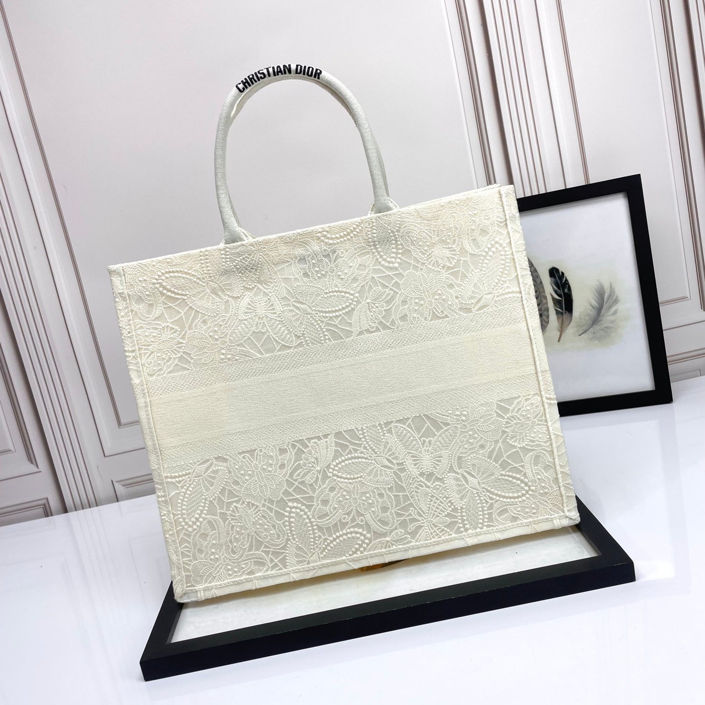 Christian Dior Large Book Tote White Embroidered Canvas Handbag