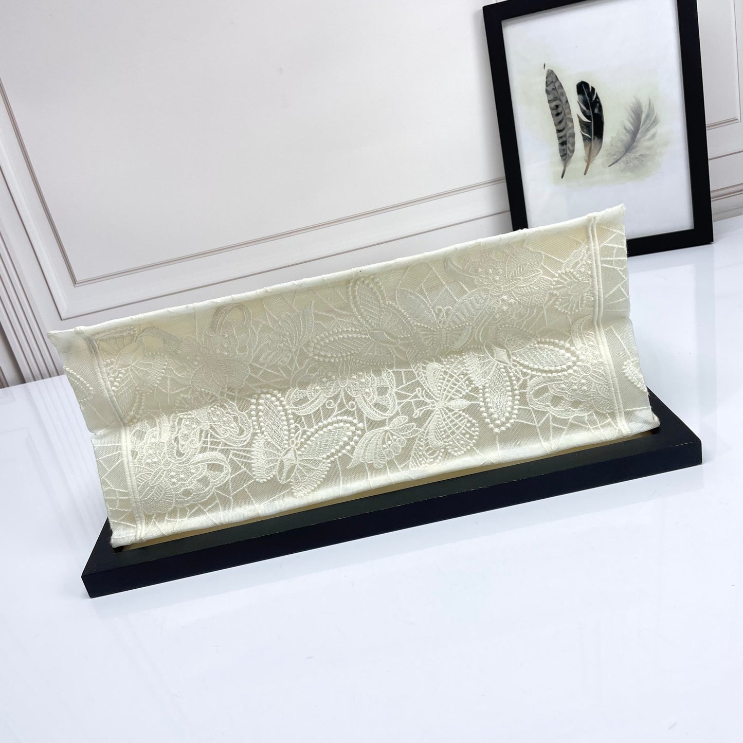 Dior Elegant White Floral Embroidered Canvas Top Handle Tote Bag