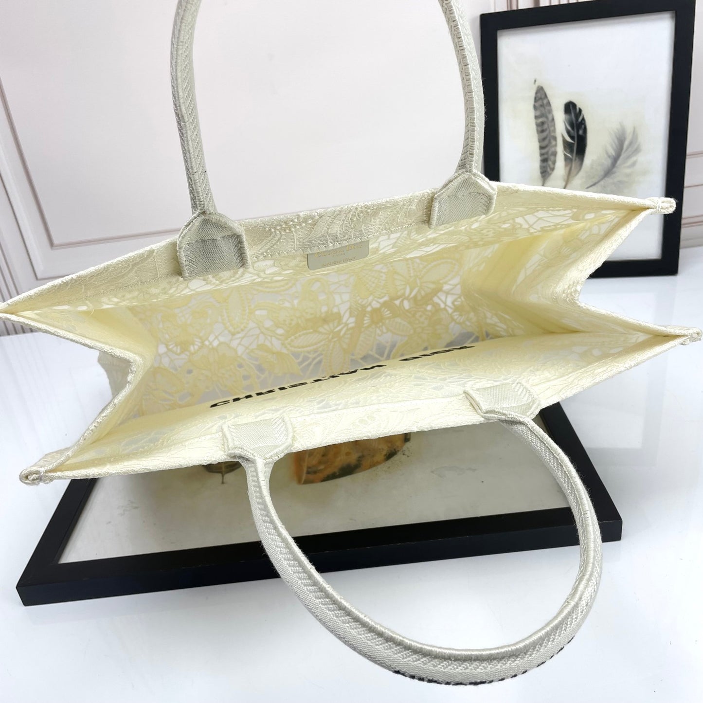 Christian Dior Large Book Tote - White Tone-on-Tone Embroidered Canvas