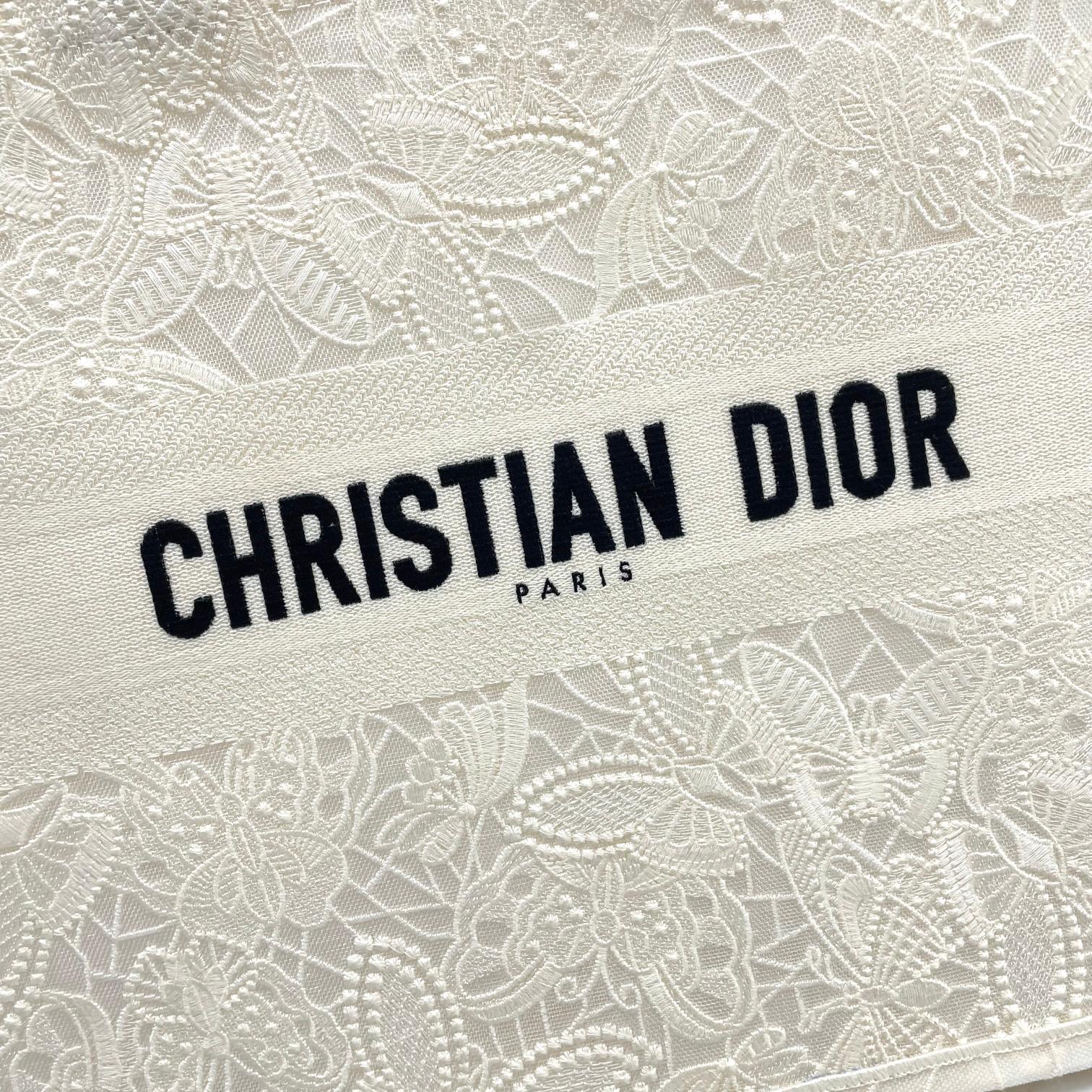 Christian Dior Large Book Tote - White Tone-on-Tone Embroidered Canvas