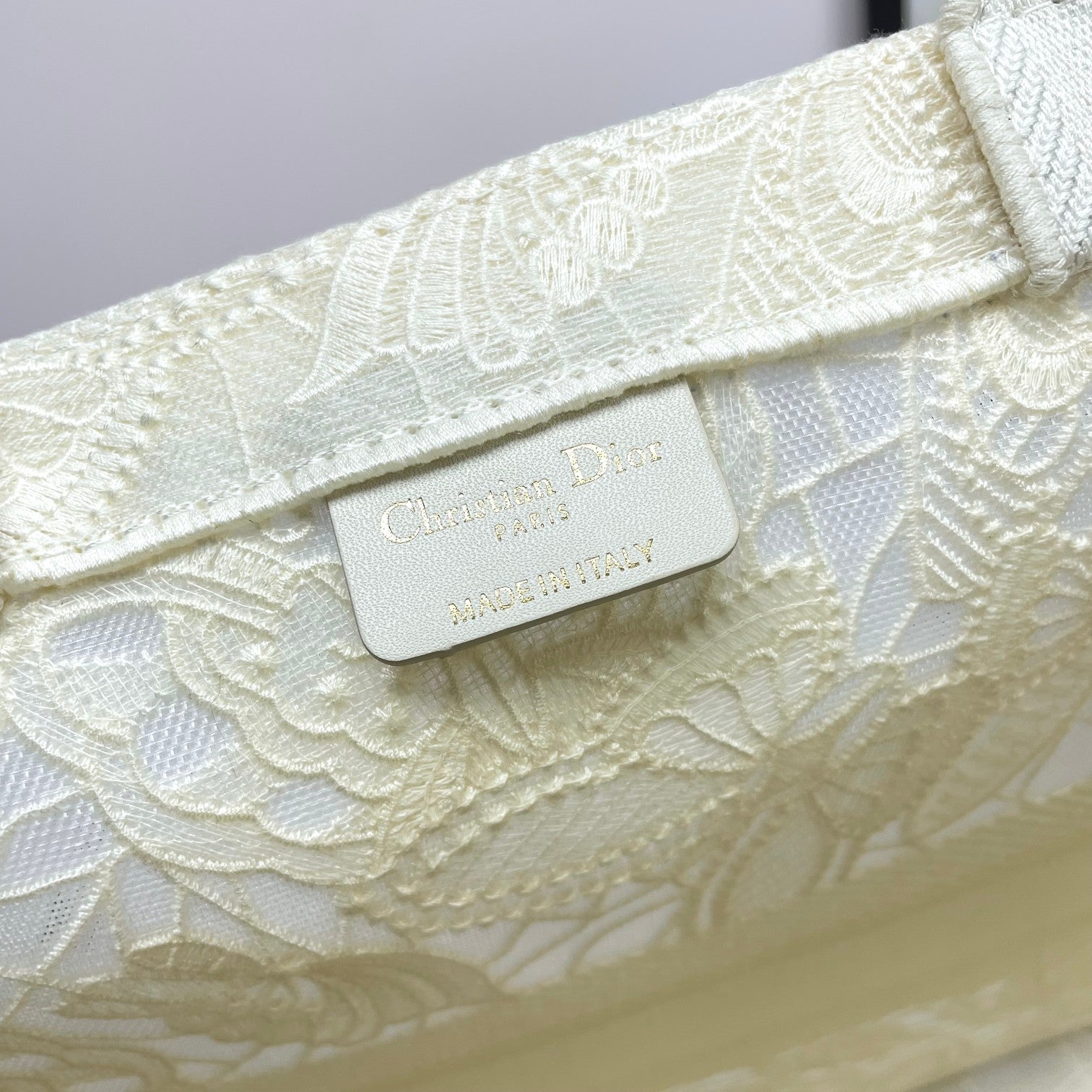 Christian Dior Large Book Tote - White Tone-on-Tone Embroidered Canvas