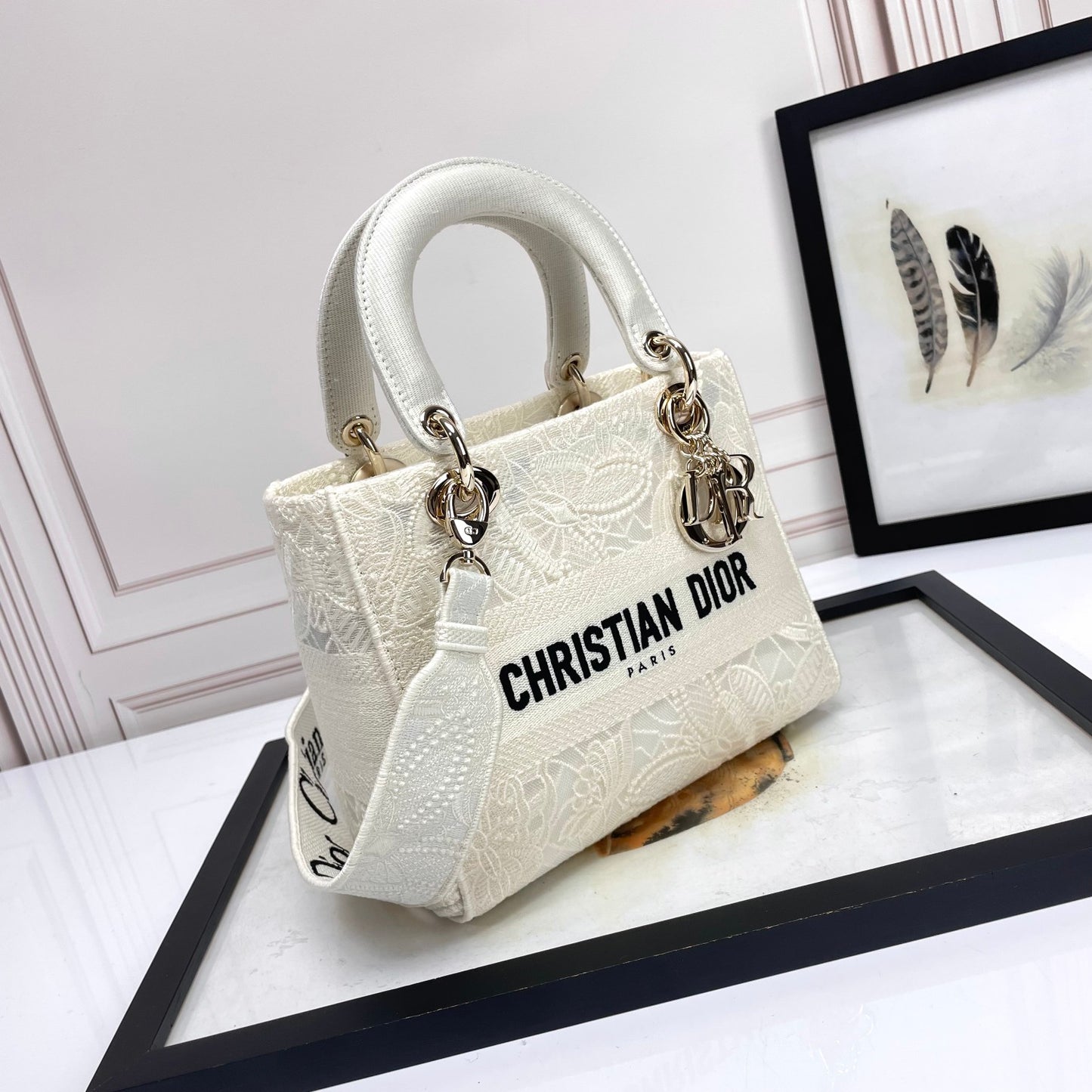 Christian Dior Lady D-Lite White Paisley Embroidered Handbag