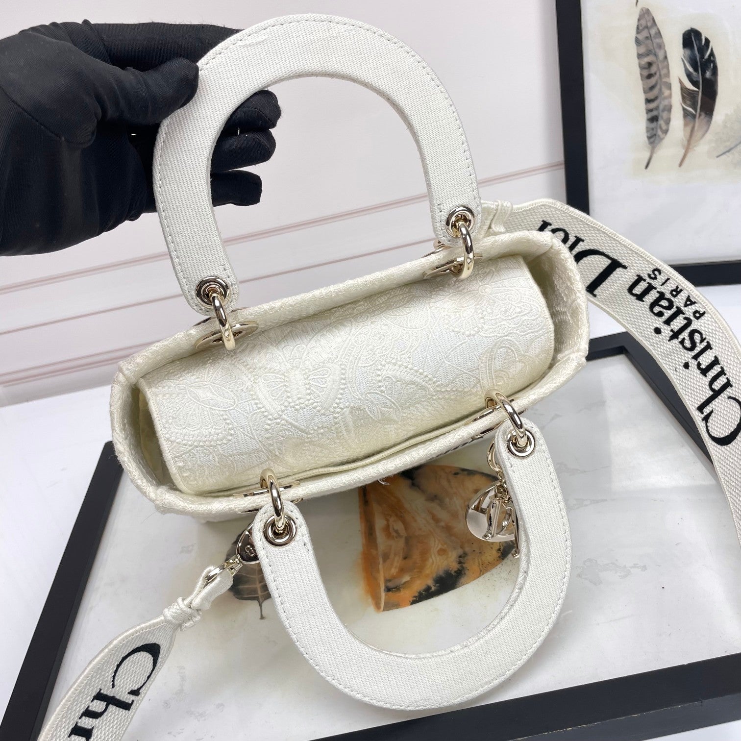 Christian Dior Lady D-Lite White Embroidered Canvas Handbag