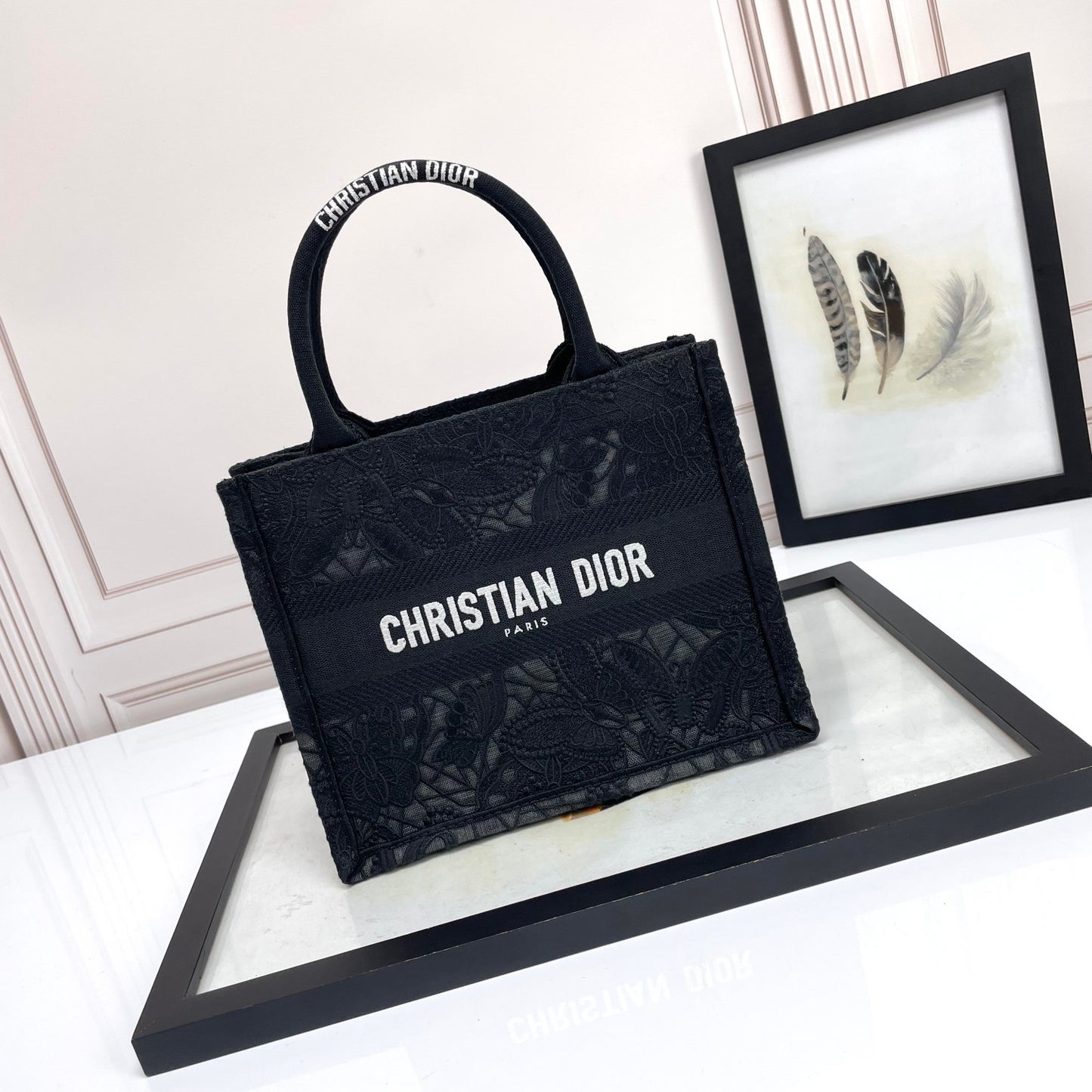 Christian Dior Small Book Tote - Black Embroidered Canvas Handbag