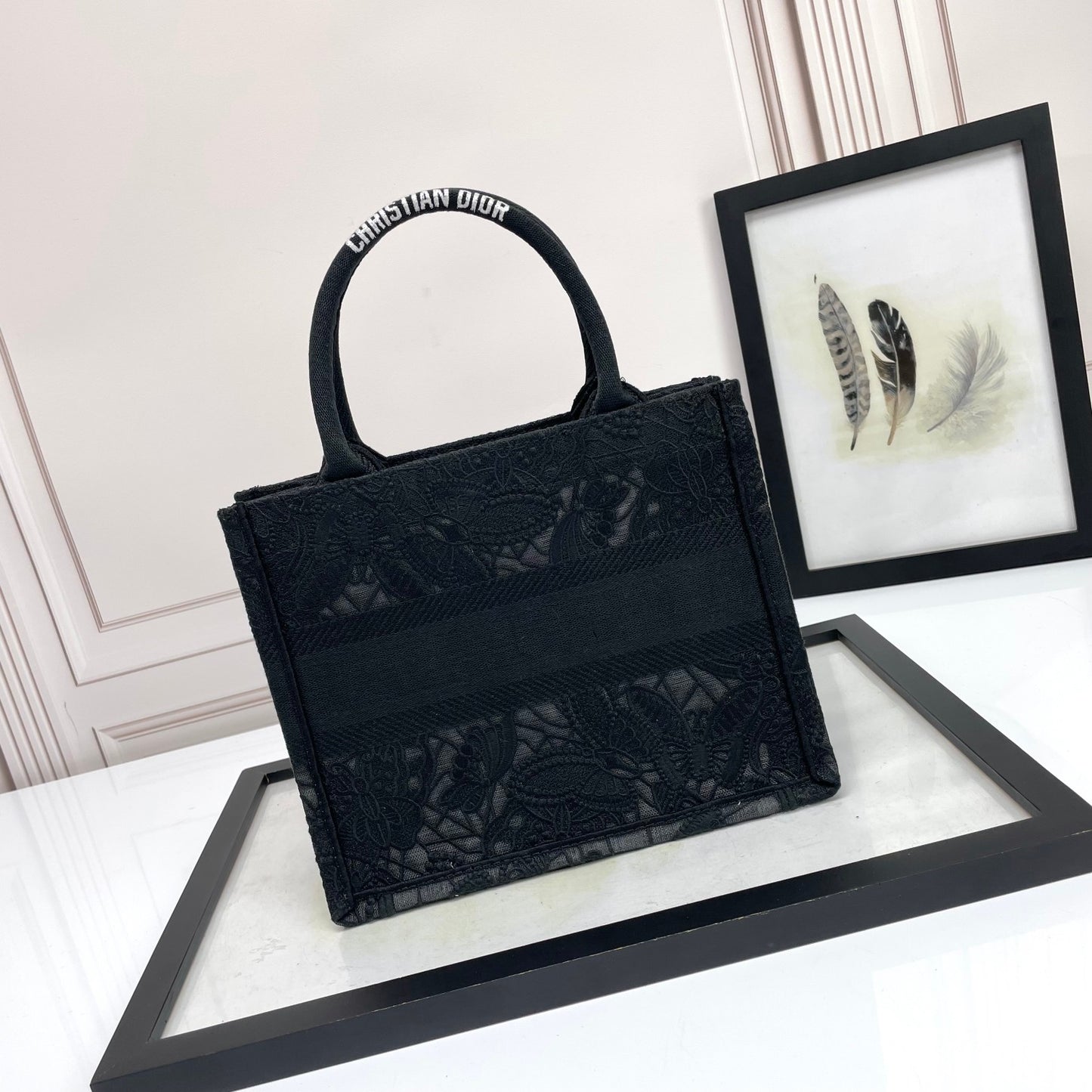 Christian Dior Small Book Tote Bag - Black Embroidered Canvas