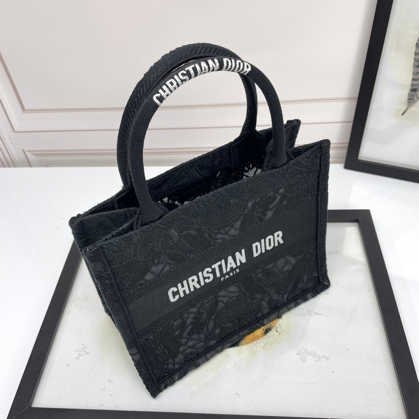 Christian Dior Small Book Tote Bag - Black Embroidered Canvas