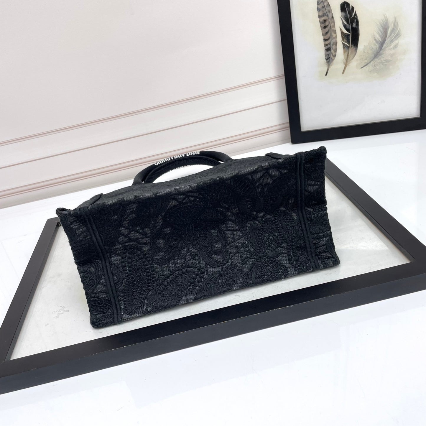 Christian Dior Small Book Tote Bag - Black Embroidered Canvas