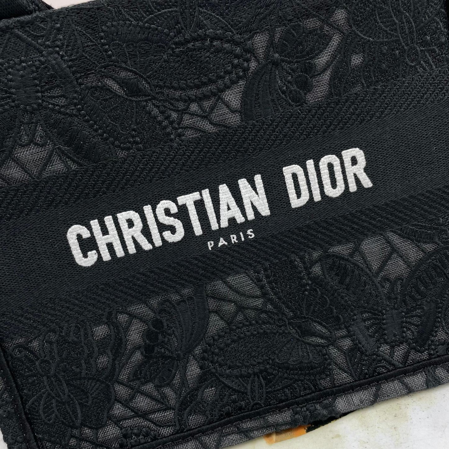 Christian Dior Small Book Tote Bag - Black Embroidered Canvas