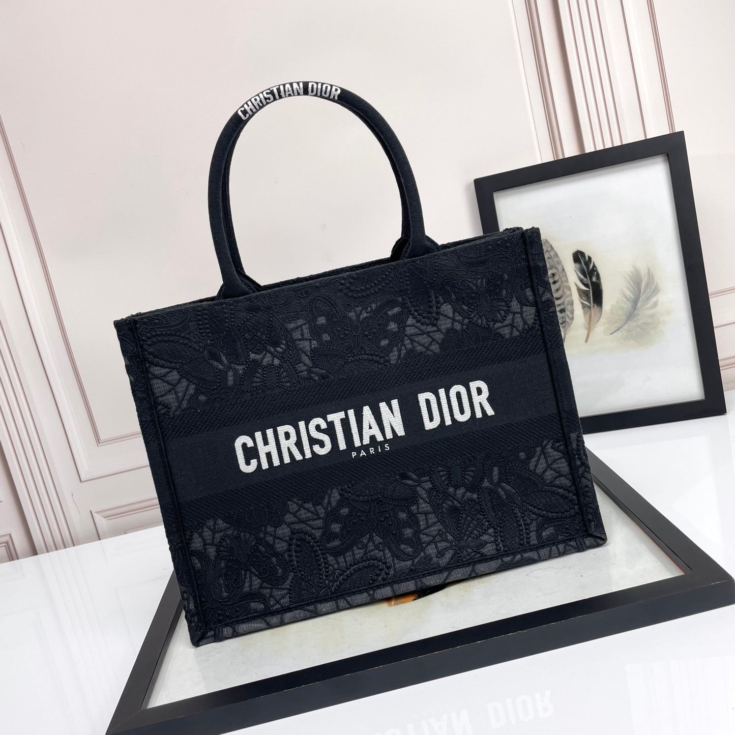 Christian Dior Medium Book Tote - Black Embroidered Canvas Handbag