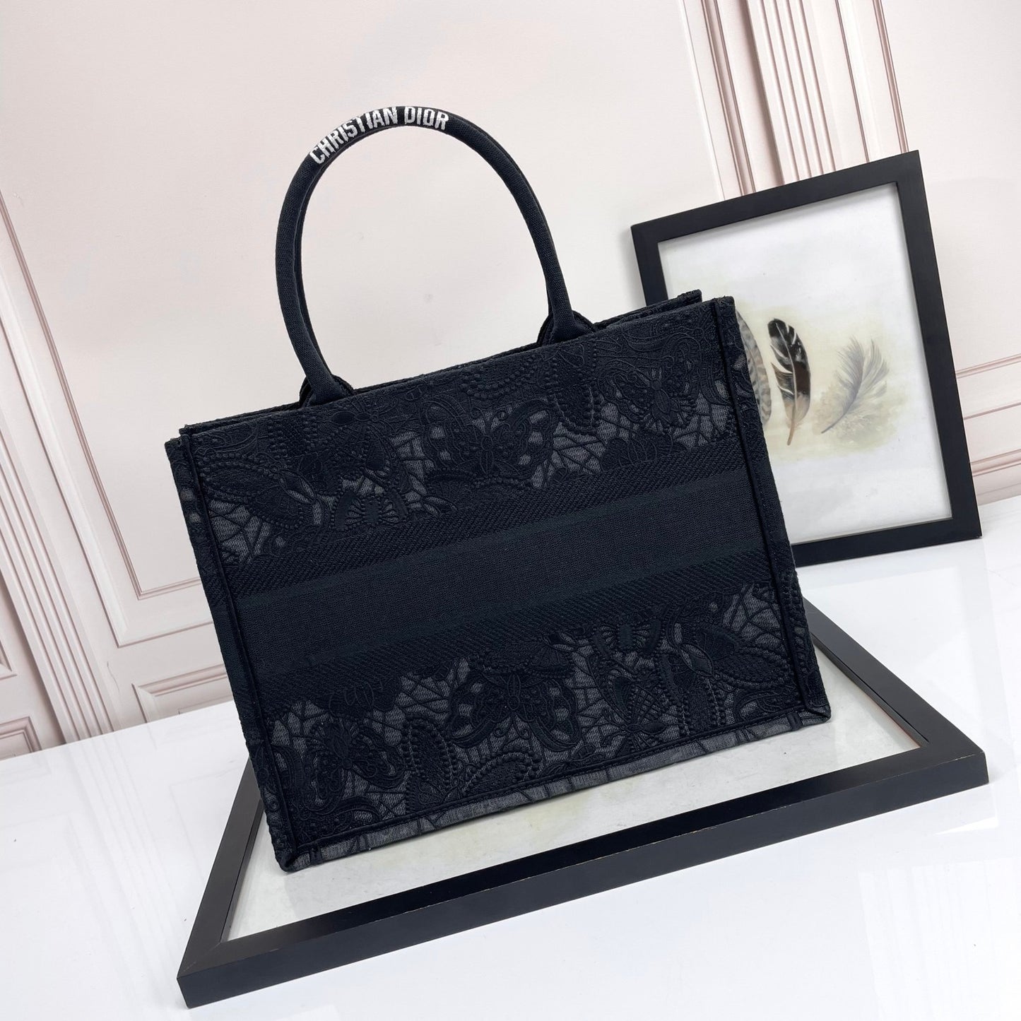 Christian Dior Book Tote Black Embroidered Canvas Bag
