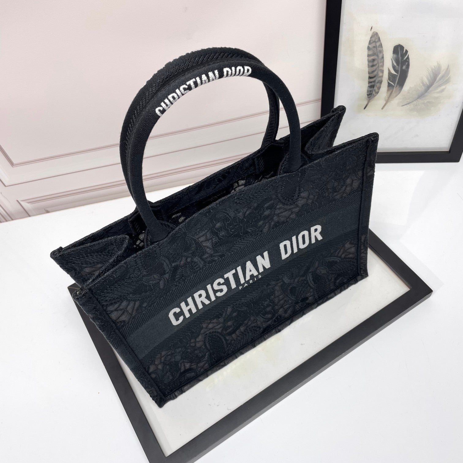 Christian Dior Book Tote Black Embroidered Canvas Bag