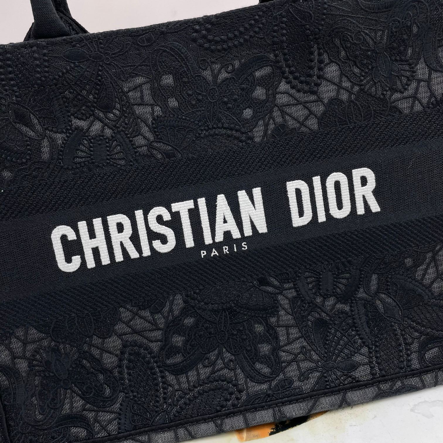 Christian Dior Book Tote Black Embroidered Canvas Bag
