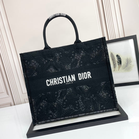 Christian Dior Black Butterfly Embroidered Book Tote Bag