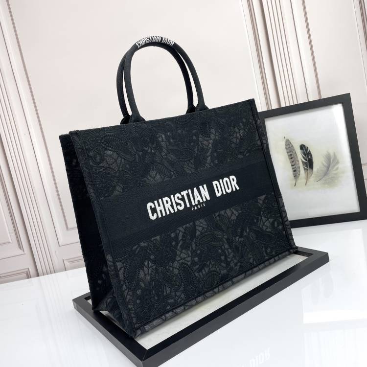 Christian Dior Book Tote Black Butterfly Embroidered Canvas Bag