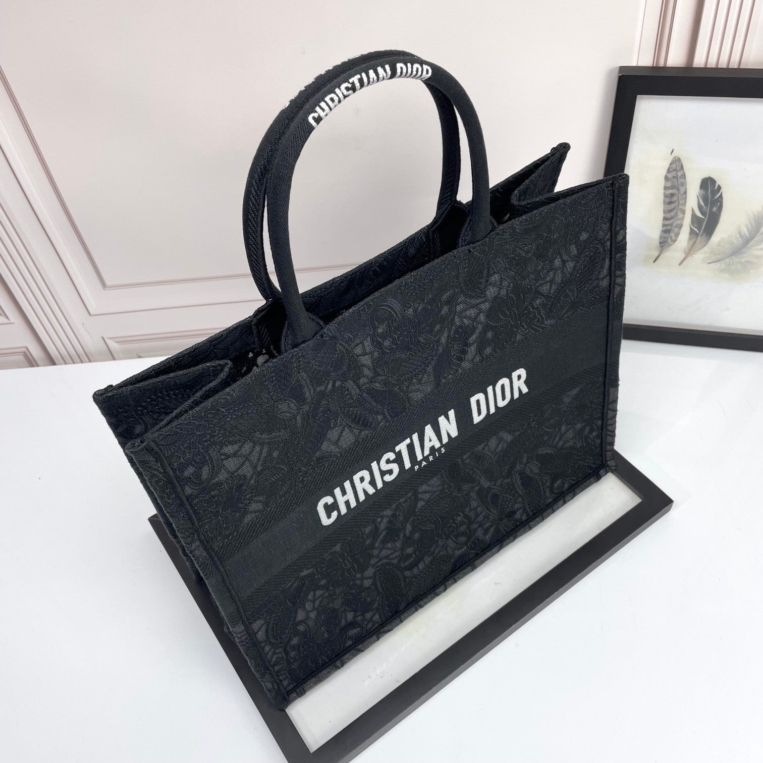 Christian Dior Black Butterfly Embroidered Book Tote Bag