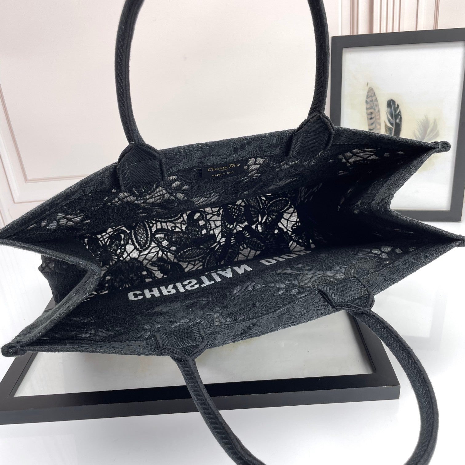 Christian Dior Black Butterfly Embroidered Book Tote Bag