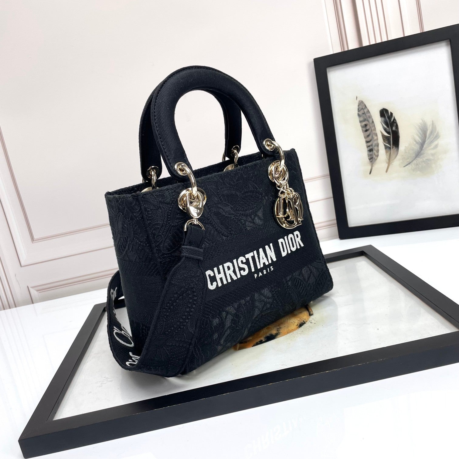 Christian Dior Medium Lady D-Lite Bag - Black Cannage Embroidery