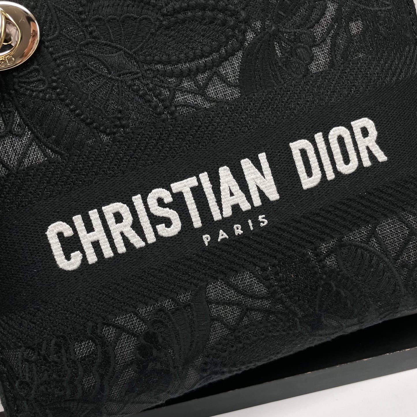 Christian Dior Lady D-Lite Medium Bag Black Embroidered Canvas Handbag