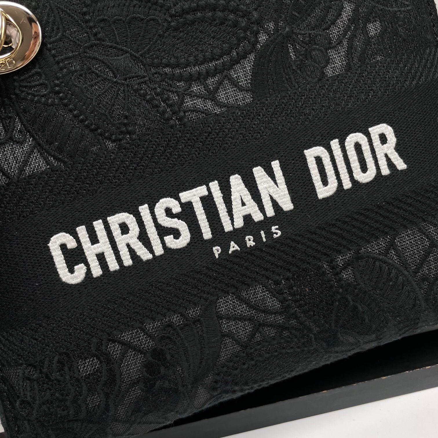 Christian Dior Lady D-Lite Bag Black Embroidered Cannage Medium Tote