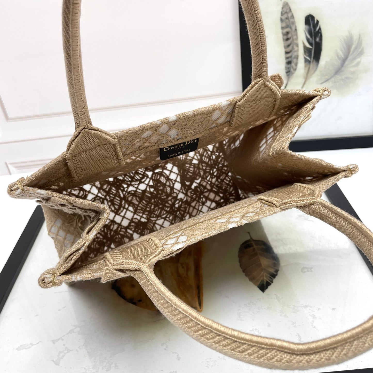 Christian Dior Beige Butterfly Appliqué Book Tote Bag
