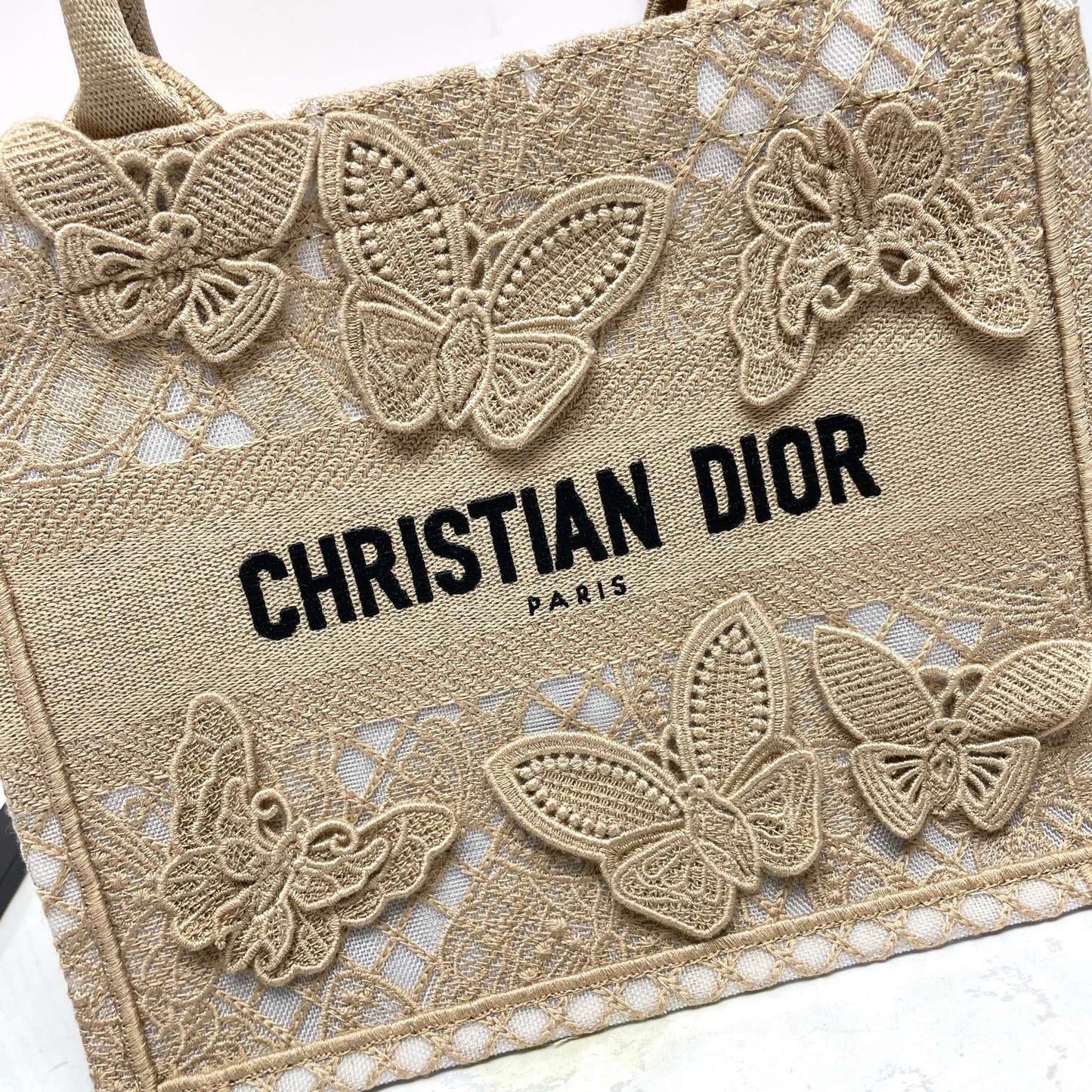 Christian Dior Medium Book Tote - Beige Butterfly Embroidered Canvas Bag
