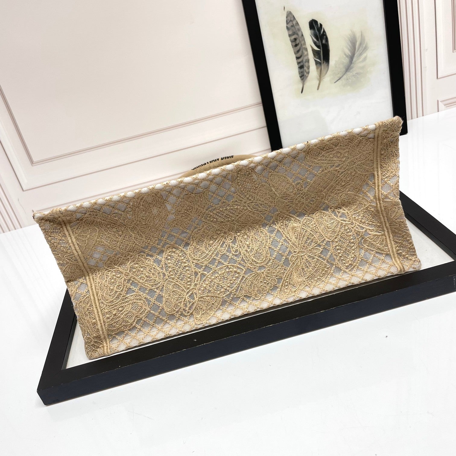 Christian Dior Butterfly Embroidered Book Tote Bag - Beige Canvas