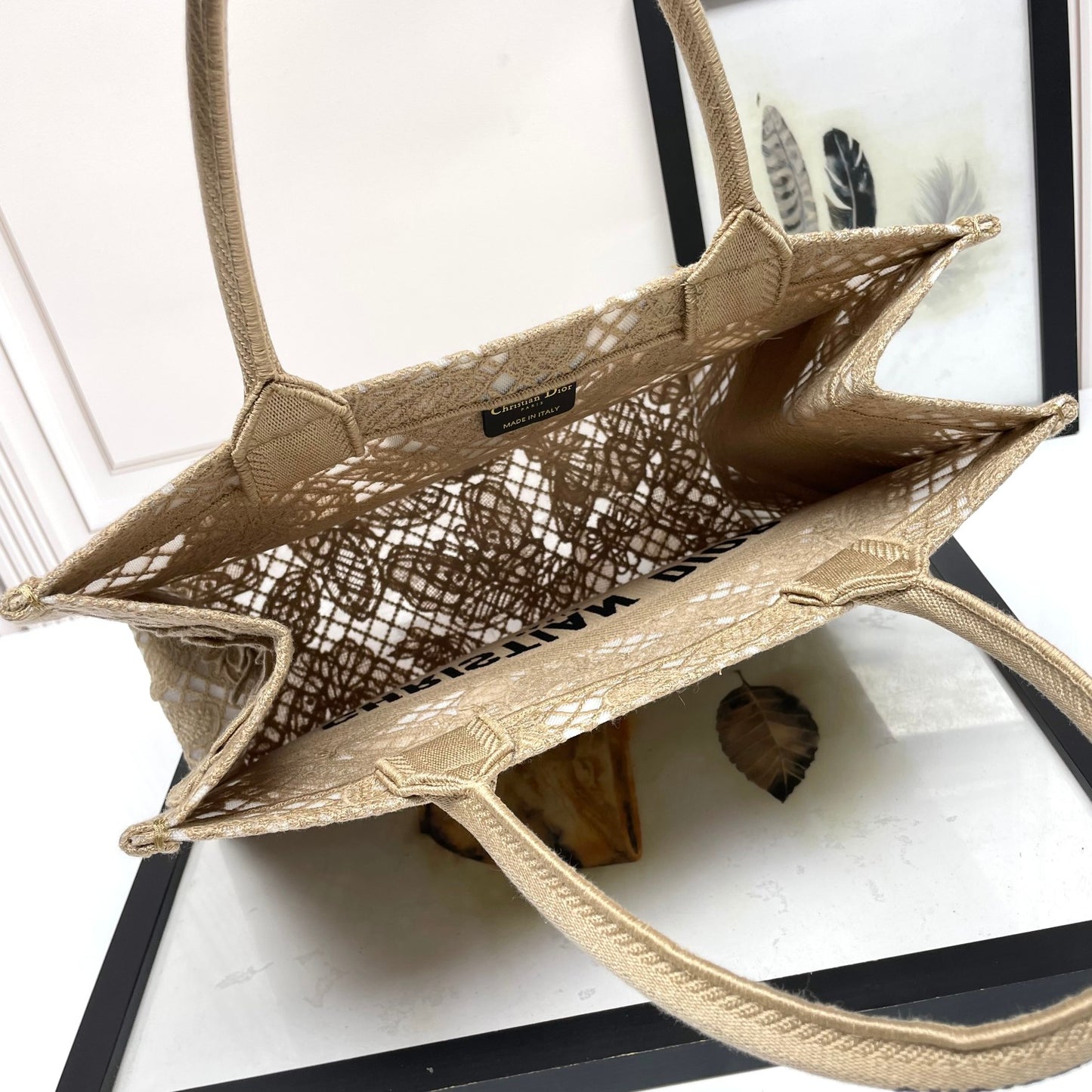 Christian Dior Butterfly Embroidered Book Tote Bag - Beige Canvas