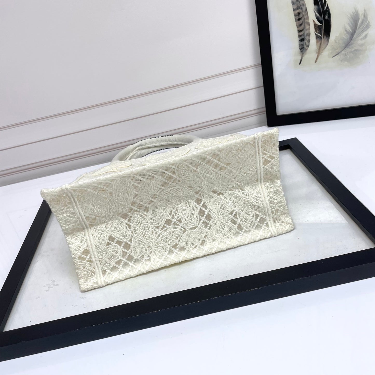Christian Dior White Butterfly Embroidered Medium Book Tote Bag
