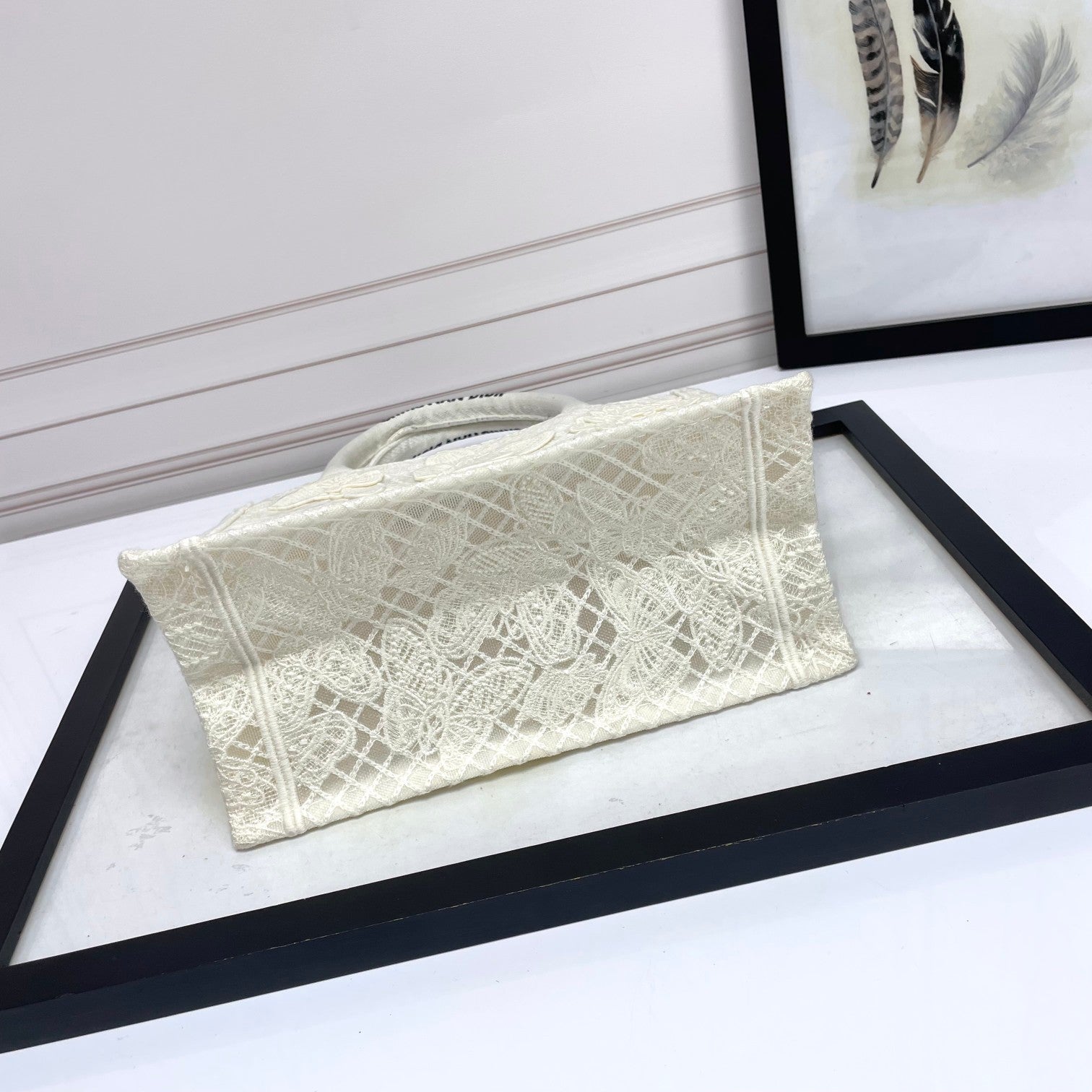 Christian Dior White Butterfly Embroidered Medium Book Tote Bag