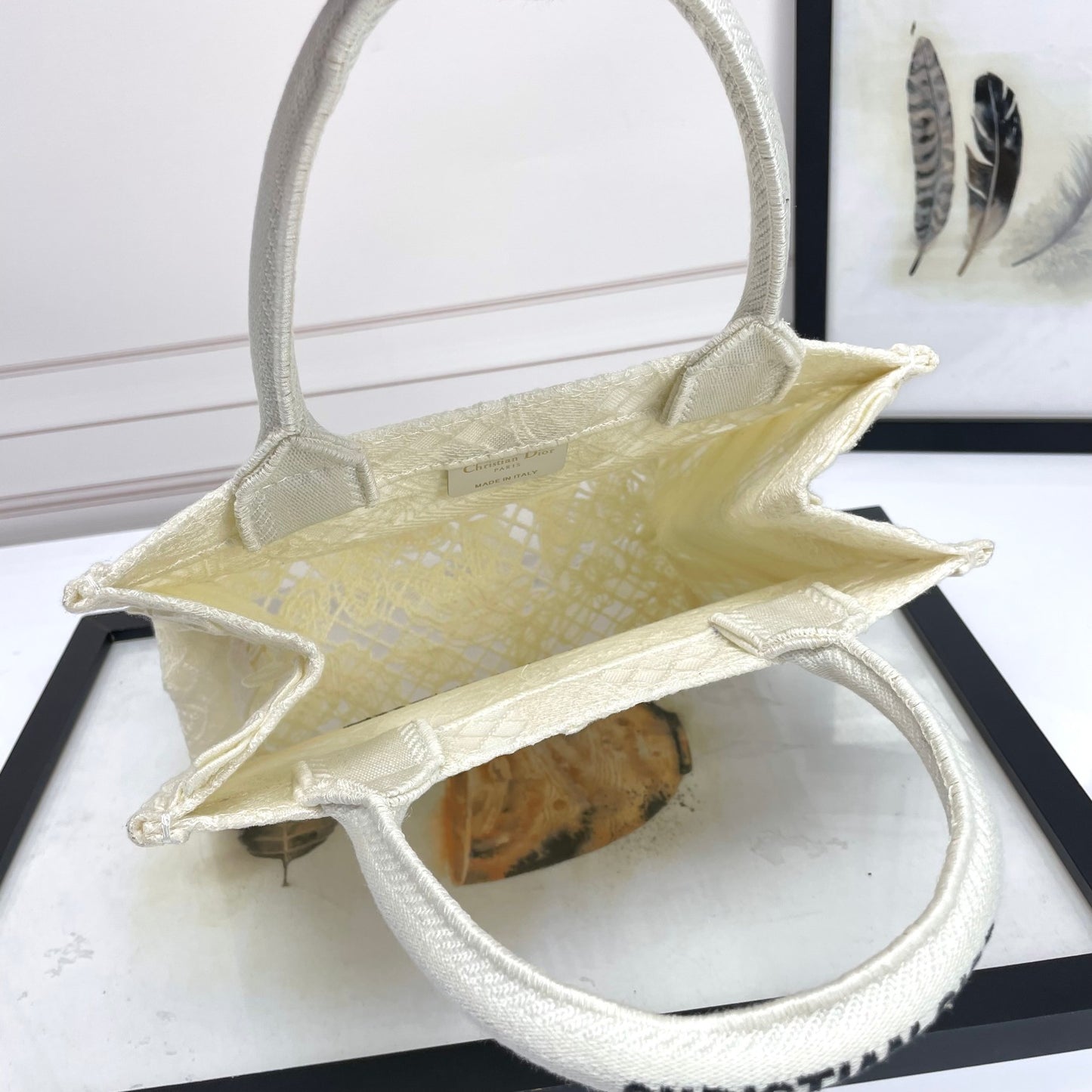 Christian Dior White Butterfly Embroidered Medium Book Tote Bag
